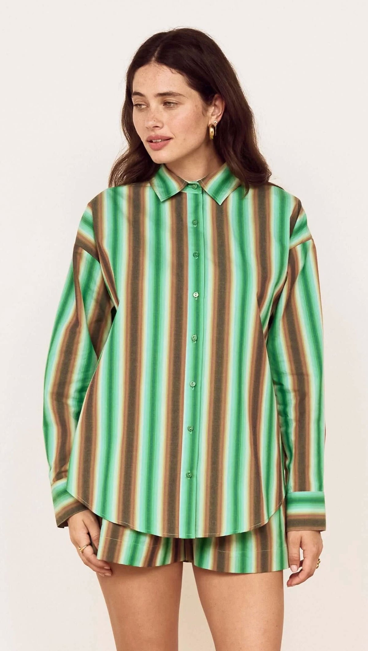 Mink Pink Rue Stripe Shirt - Green Stripe Women's Shirt Mink Pink