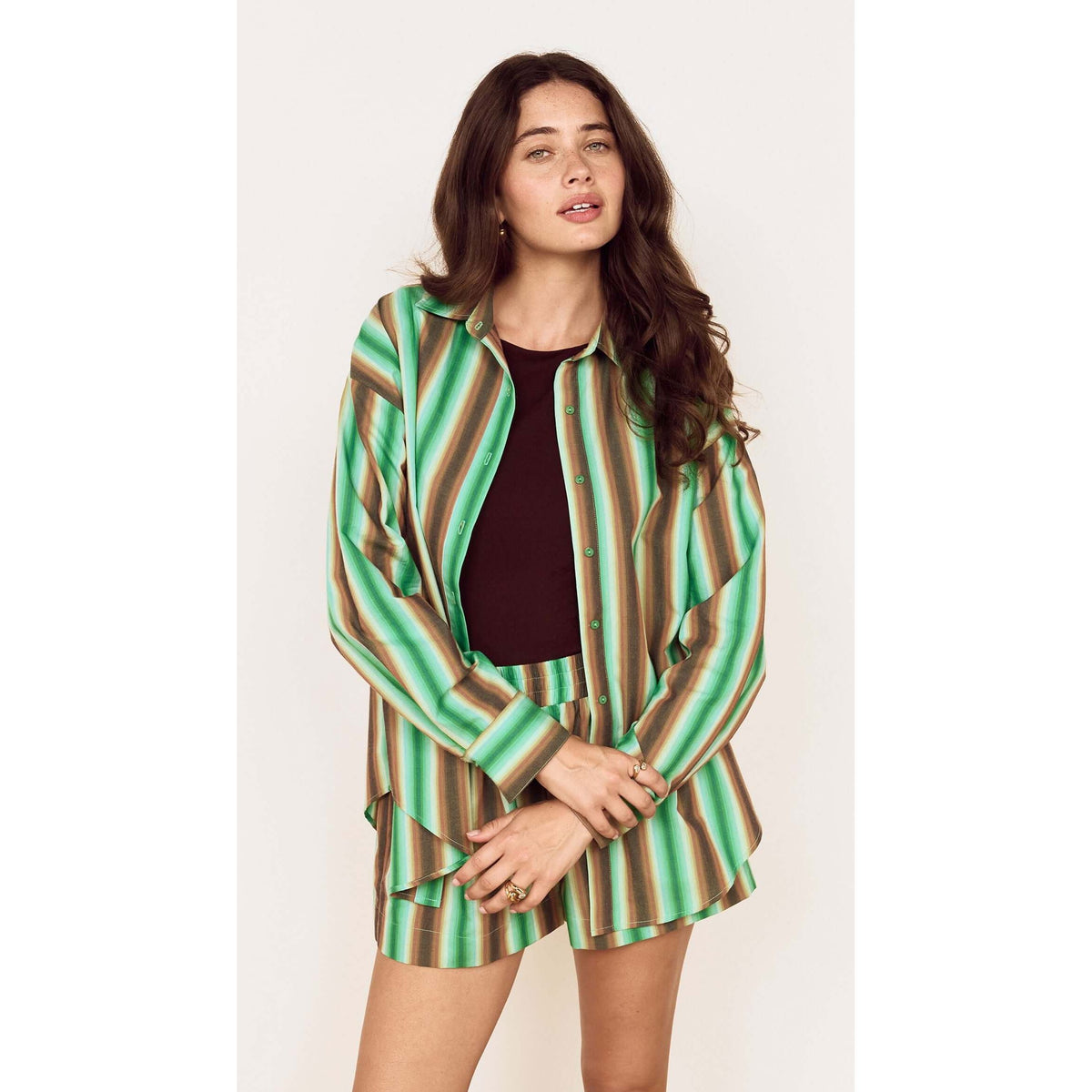 Mink Pink Rue Stripe Shorts - Green Stripe Women's Shorts Mink Pink
