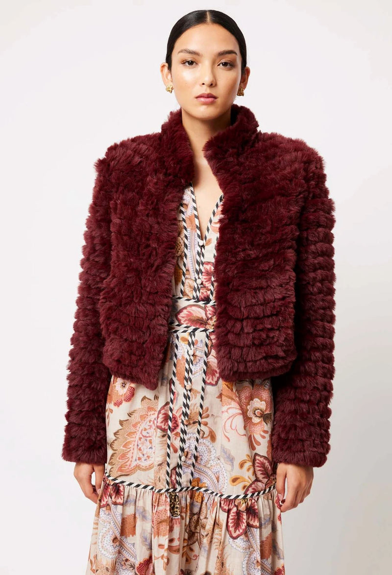 Once Was Altair Faux Fur Bomber Jacket - Scarlet Once Was