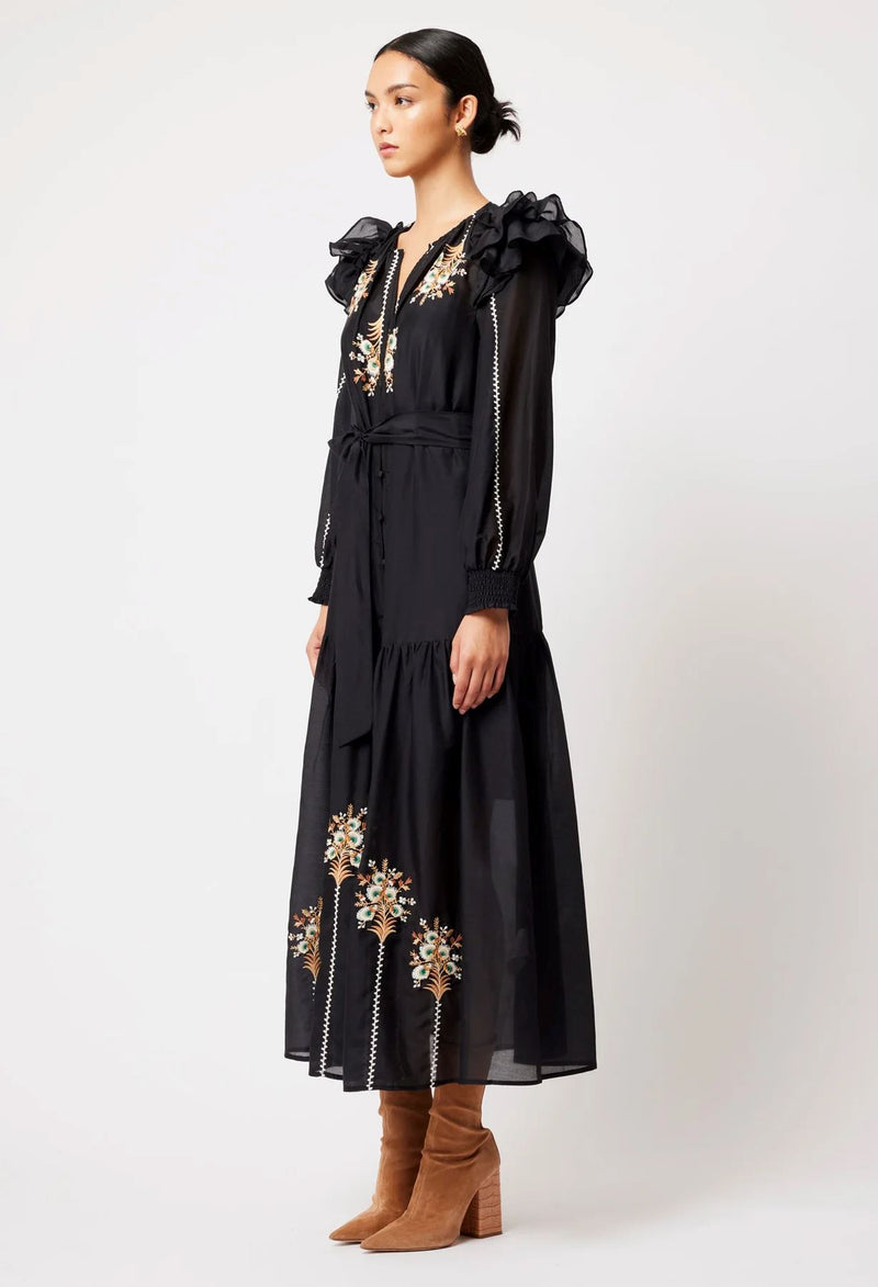 Once Was Aquila Cotton Silk Embroidered Dress - Black Once Was