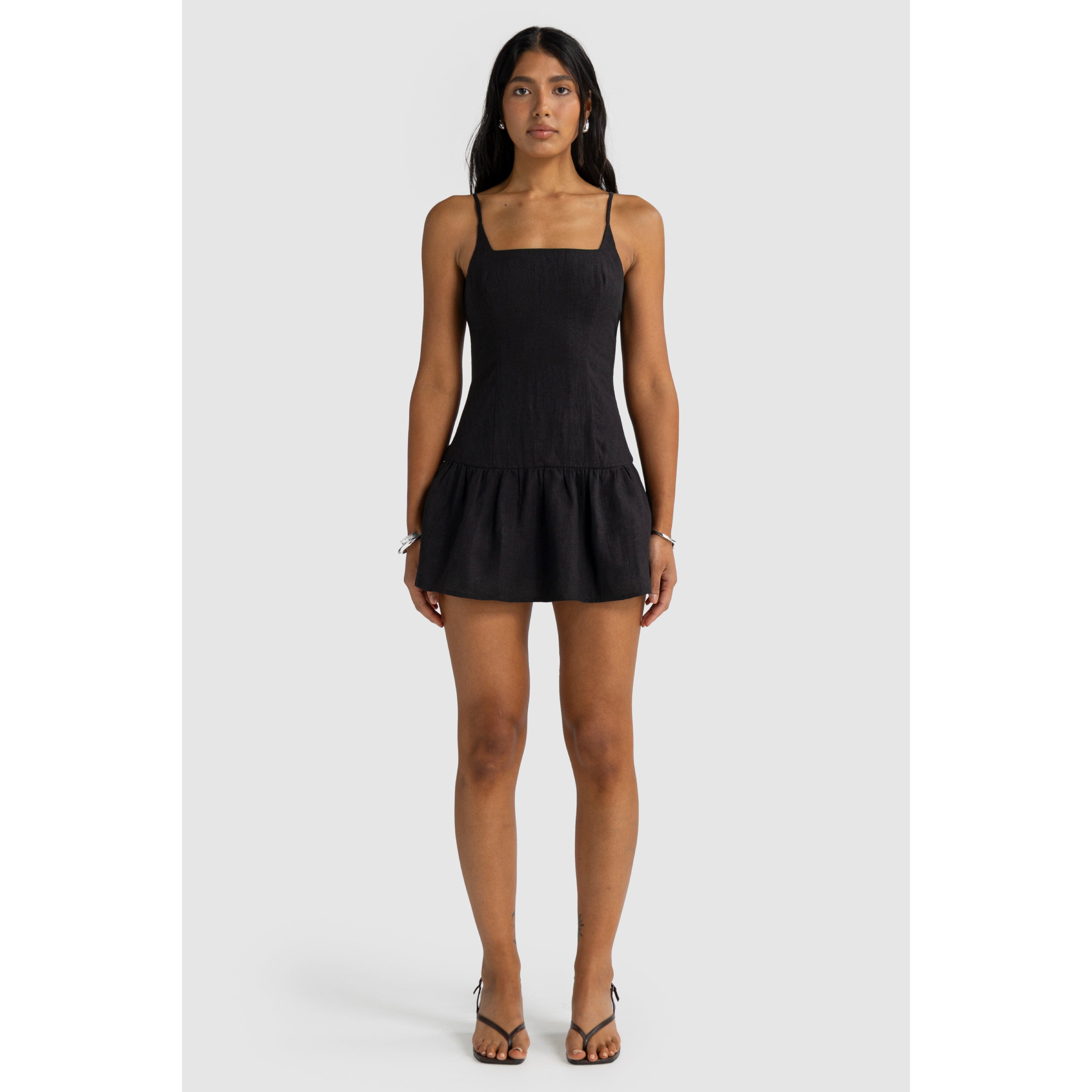 ORTC Celine Linen Mini Dress - Black ortc Clothing Co.