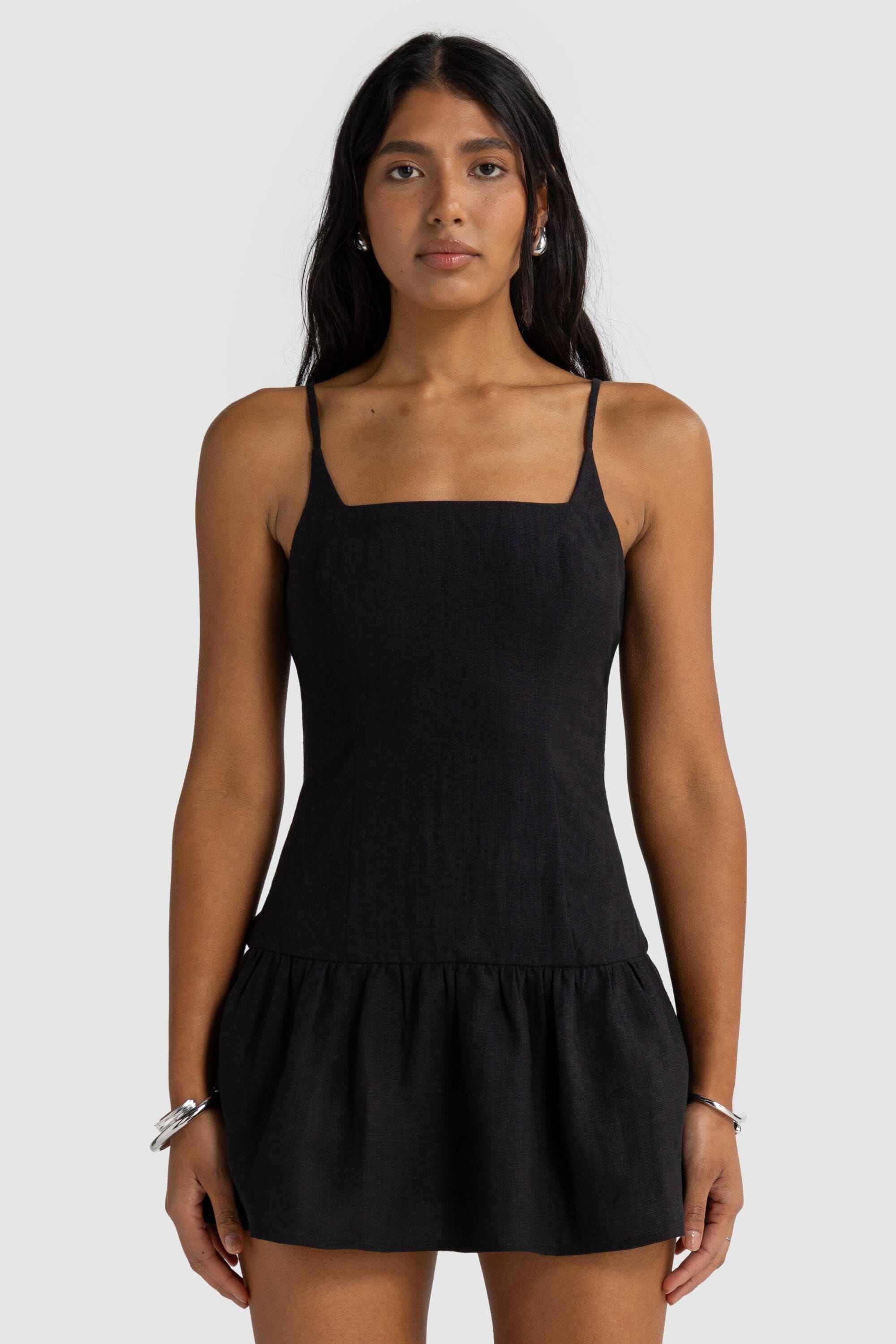 ORTC Celine Linen Mini Dress - Black ortc Clothing Co.