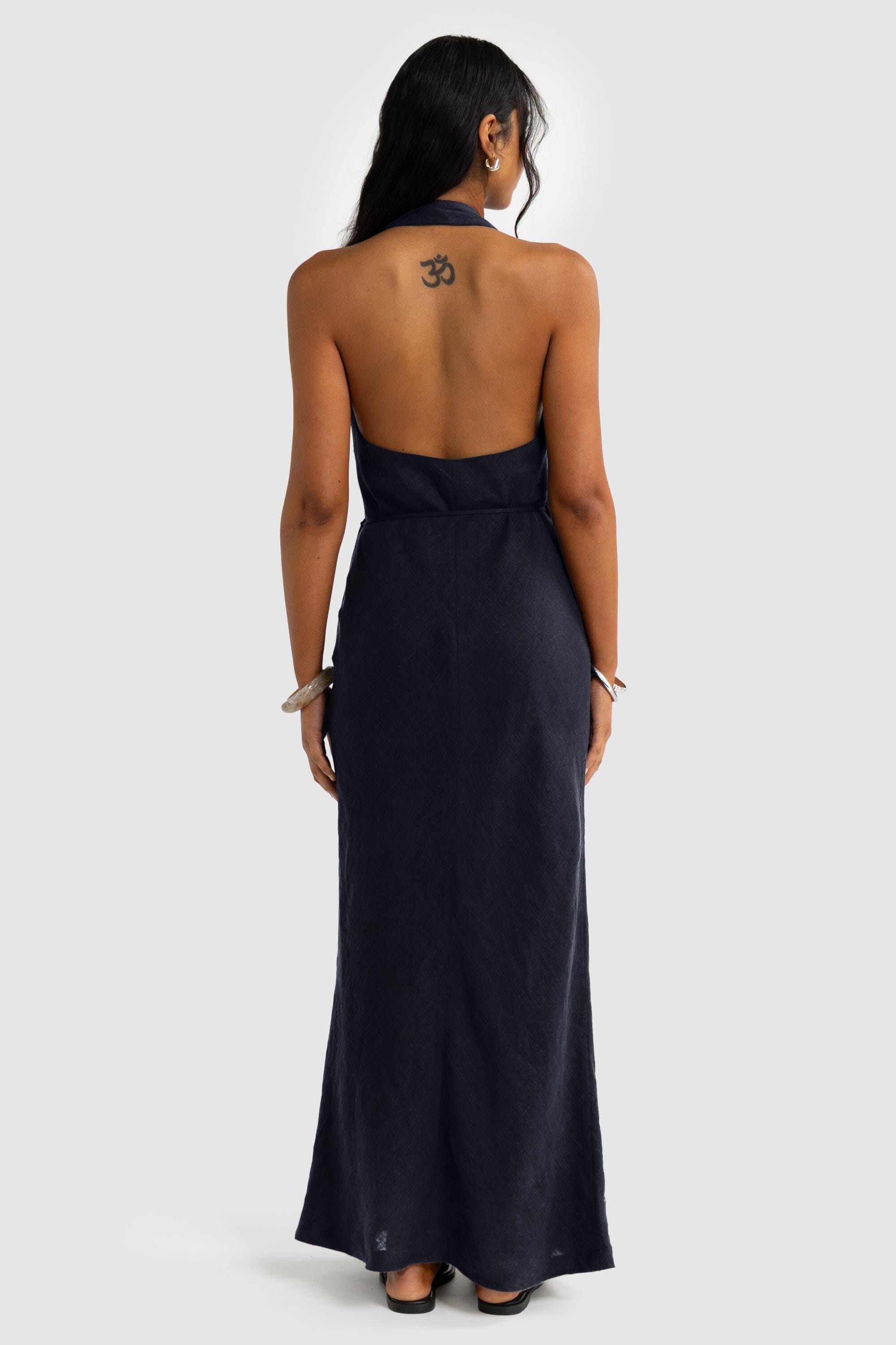 ORTC Elise Linen Wrap Full Length Dress - French Navy Wrap Dress ortc Clothing Co.