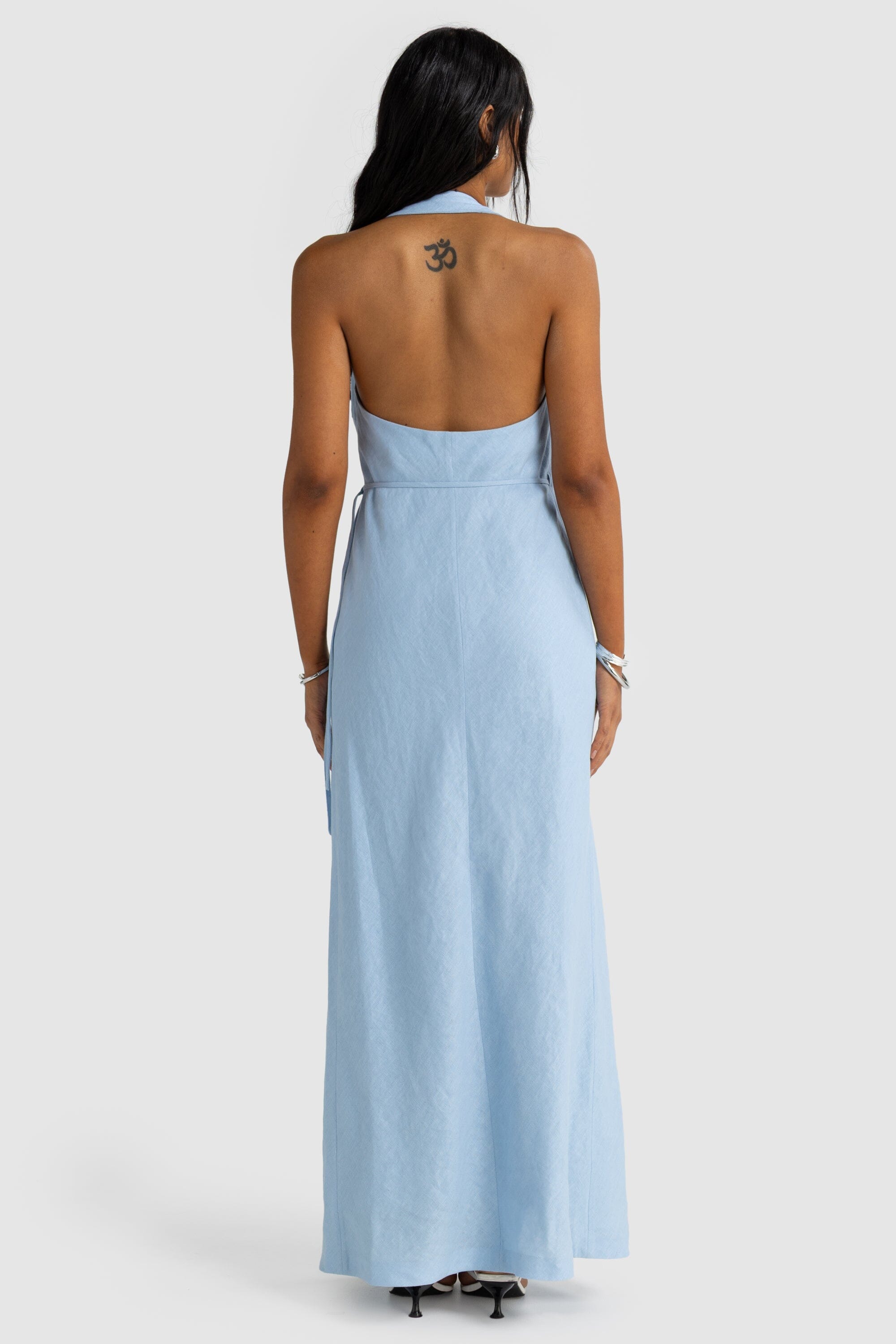 ORTC Elise Linen Wrap Full Length Dress - Powder Blue ortc Clothing Co.
