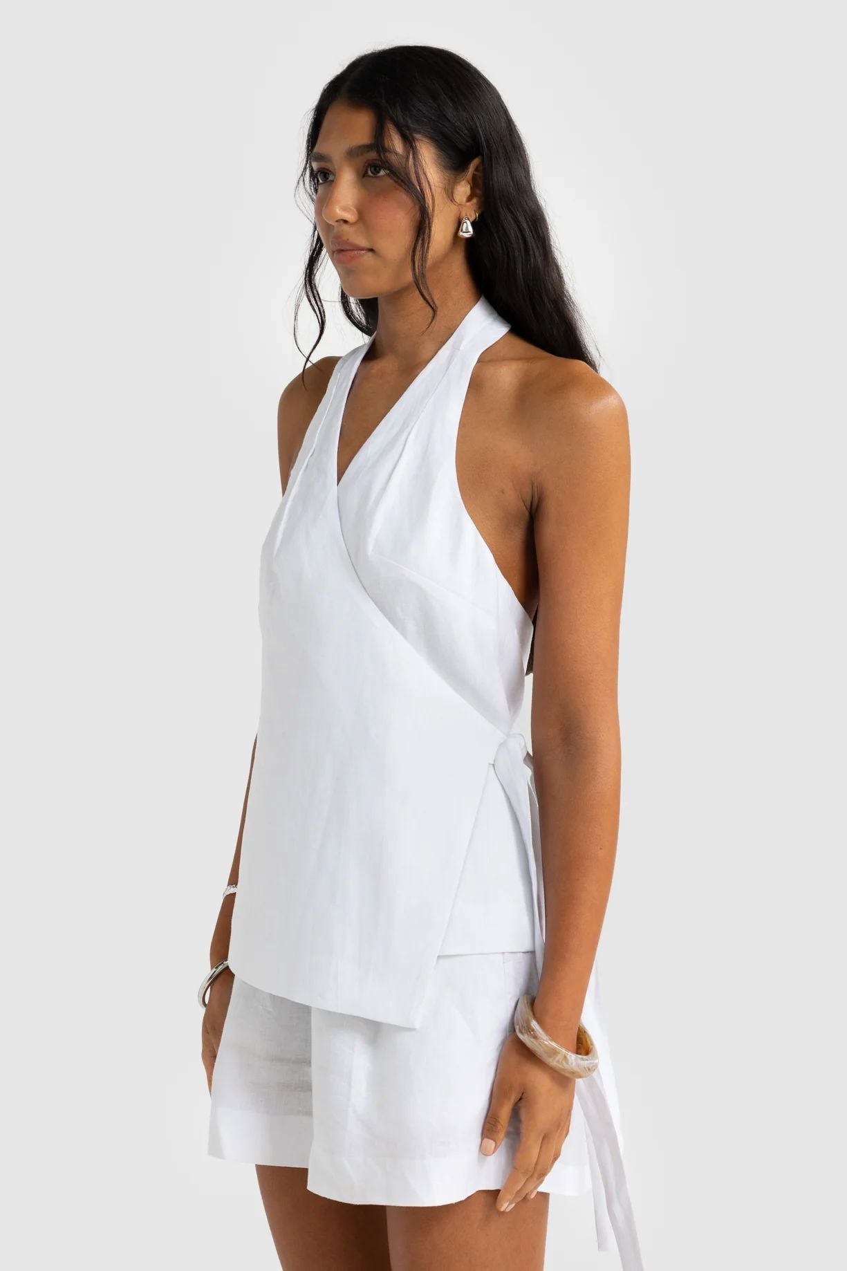 ORTC Elise Linen Wrap Top - White ortc Clothing Co.