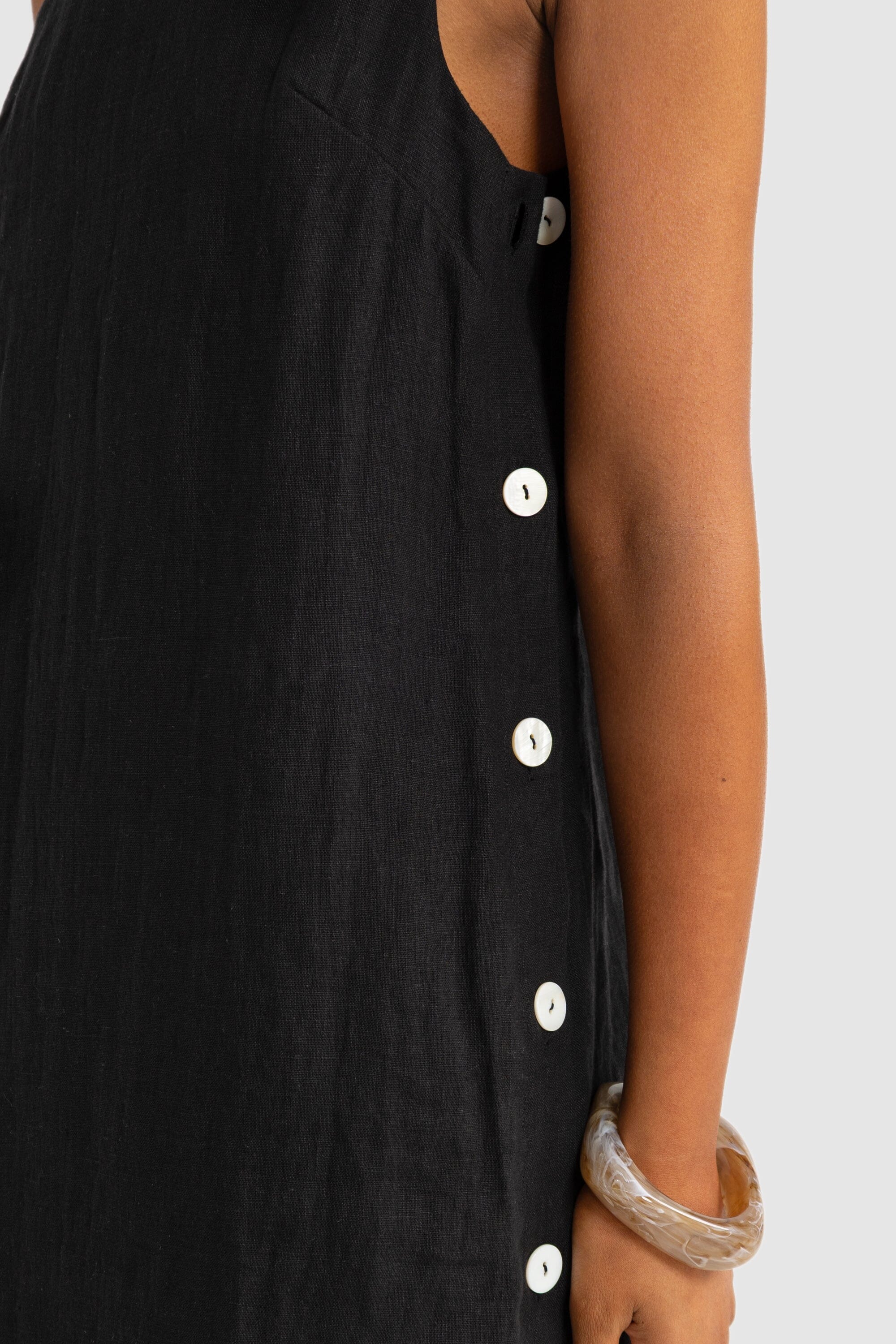 ORTC Jolie Button Side Linen Mini Dress - Black ortc Clothing Co.