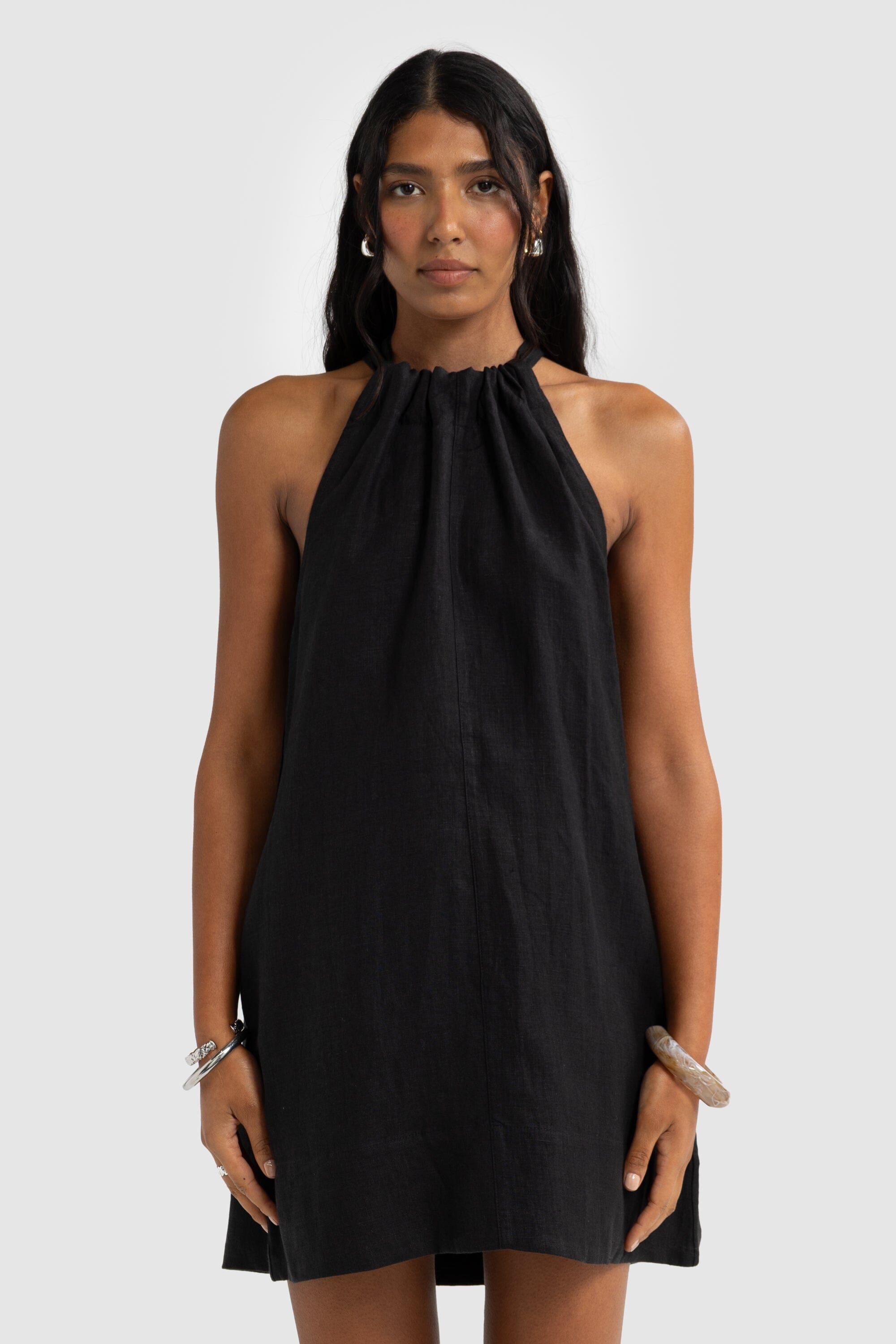 ORTC Luna Linen Mini Dress - Black ortc Clothing Co.