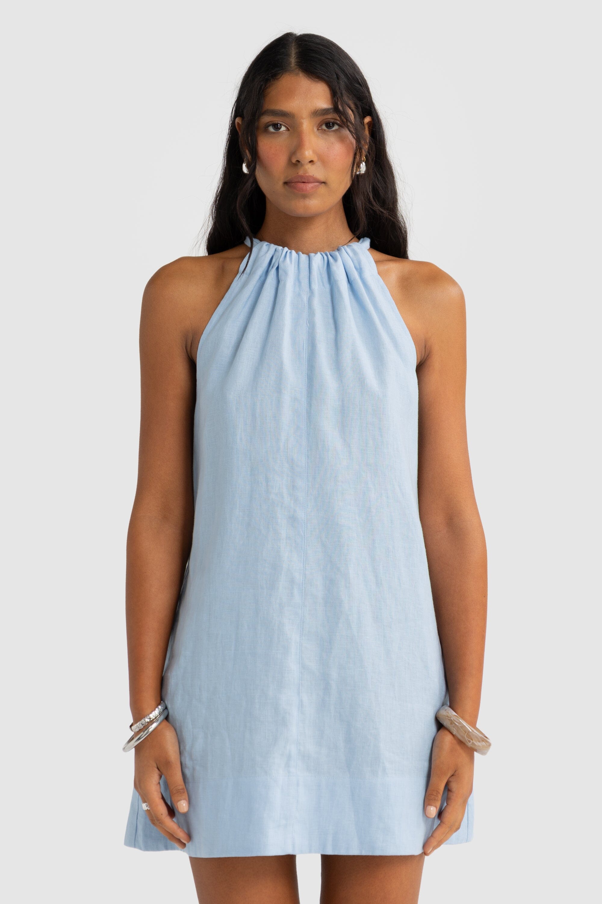 ORTC Luna Linen Mini Dress -Powder Blue Mini Dress ortc Clothing Co.