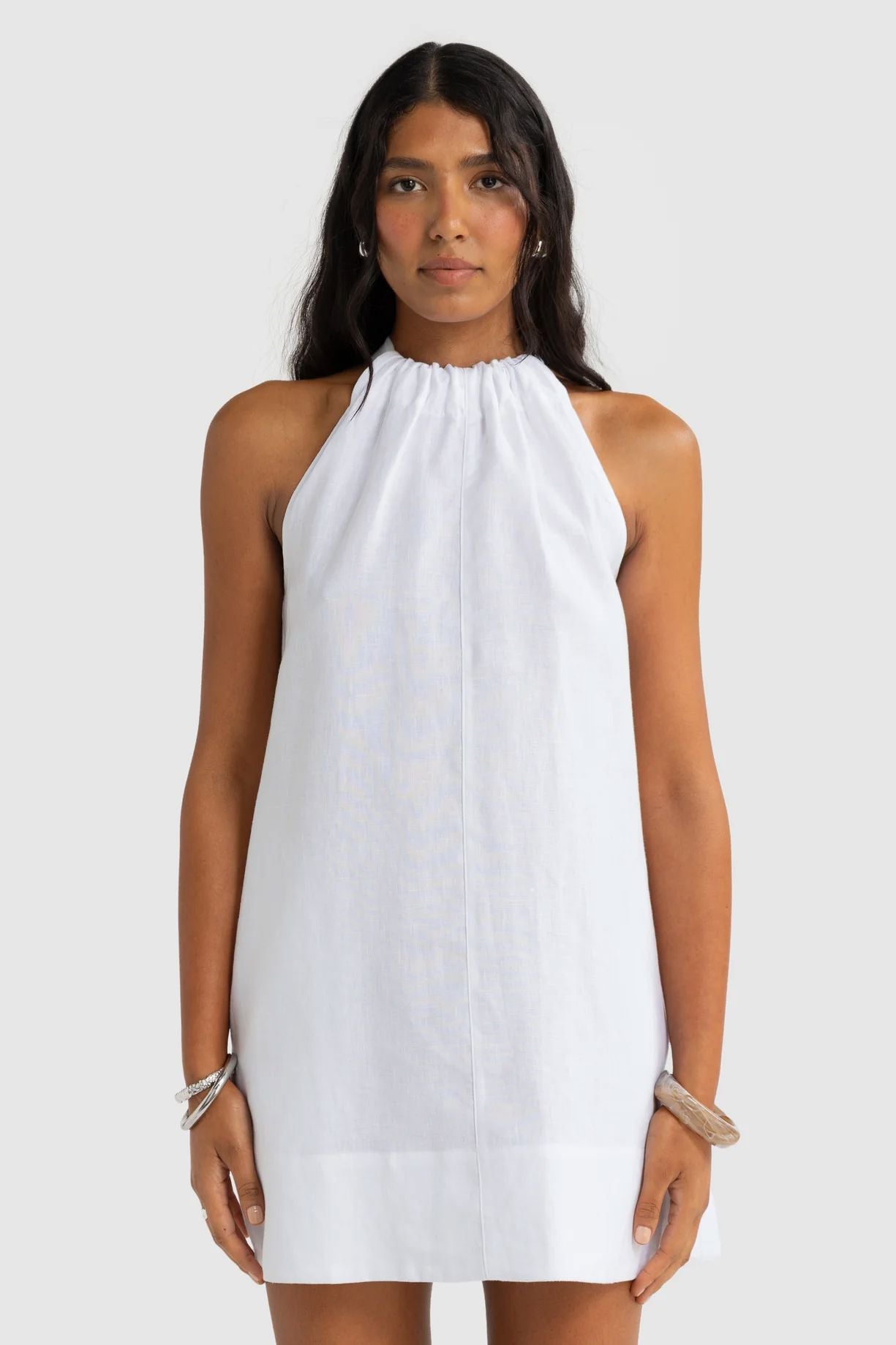 ORTC Luna Linen Mini Dress - White ortc Clothing Co.