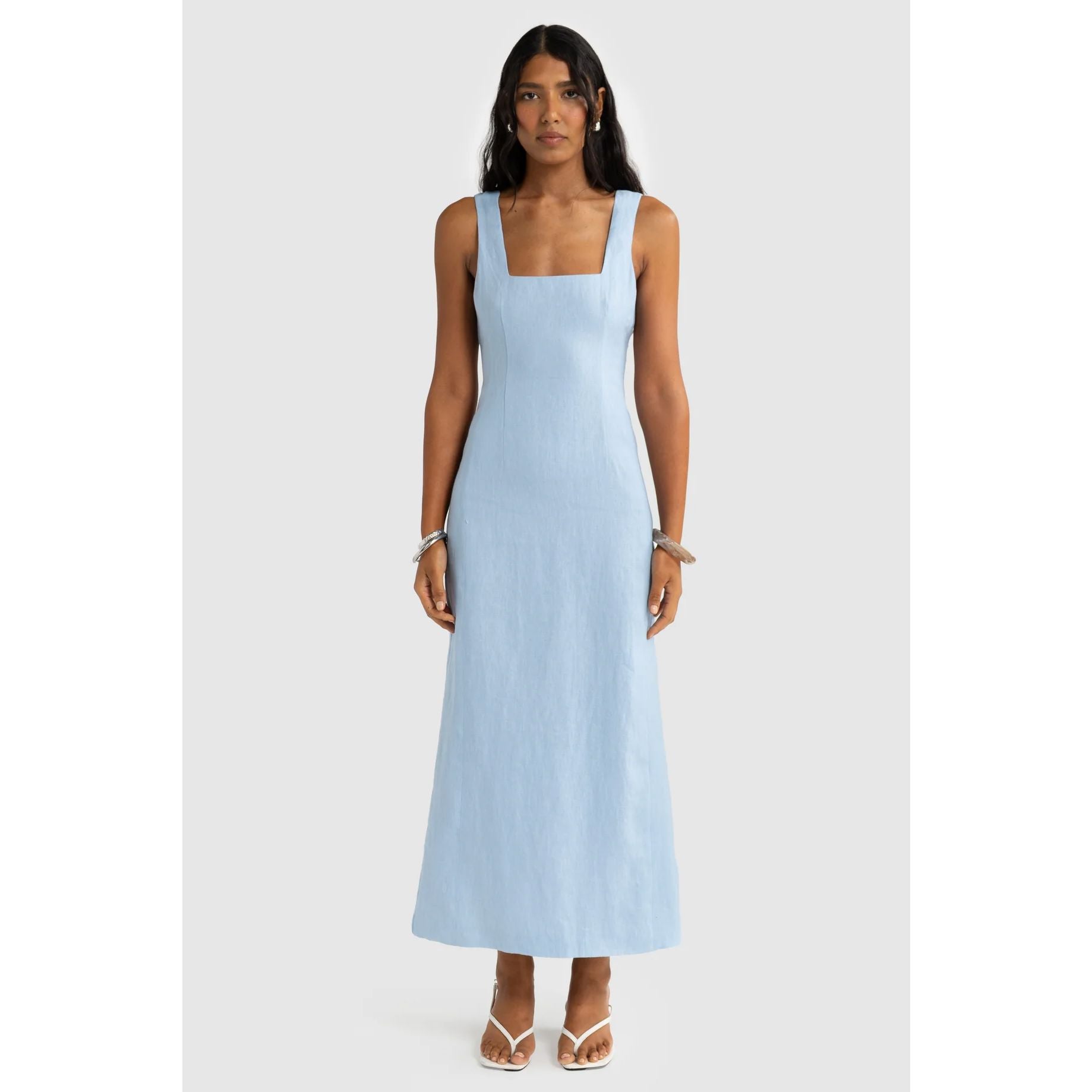 ORTC Zoey Linen Full Length Dress - Powder Blue ortc Clothing Co.