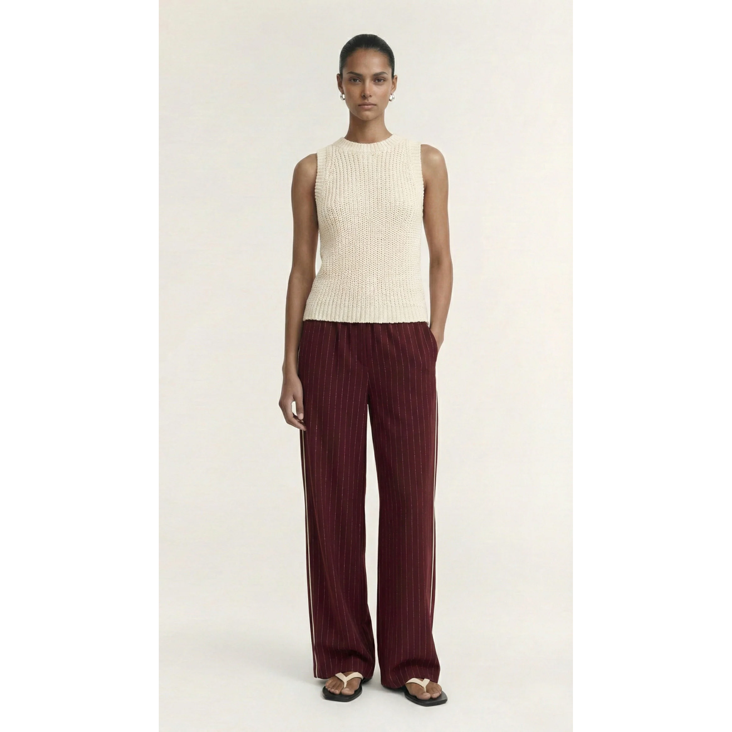 Staple The Label Reed Relaxed Pant - Wine Pinstripe