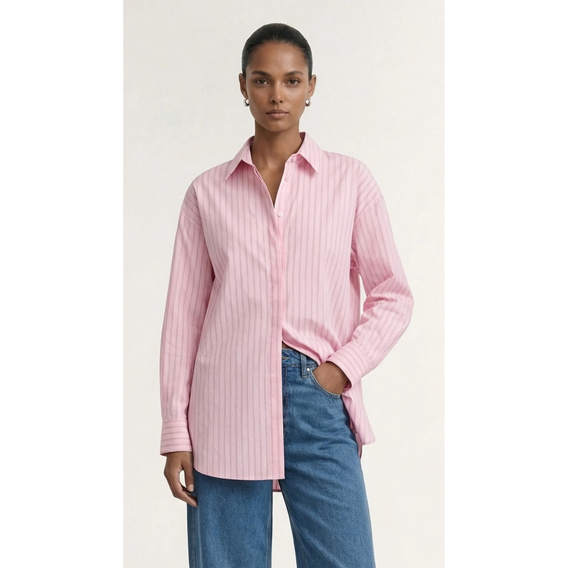 Staple The Label Kari Oversized Shirt - Pink/White Stripe