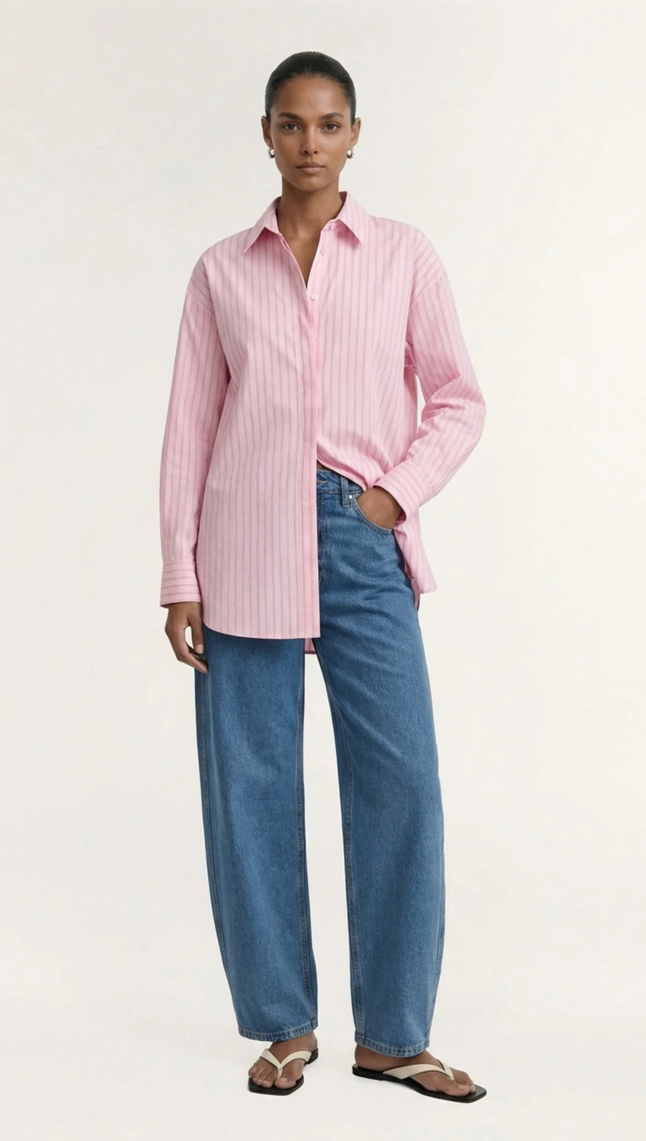 Staple The Label Kari Oversized Shirt - Pink/White Stripe
