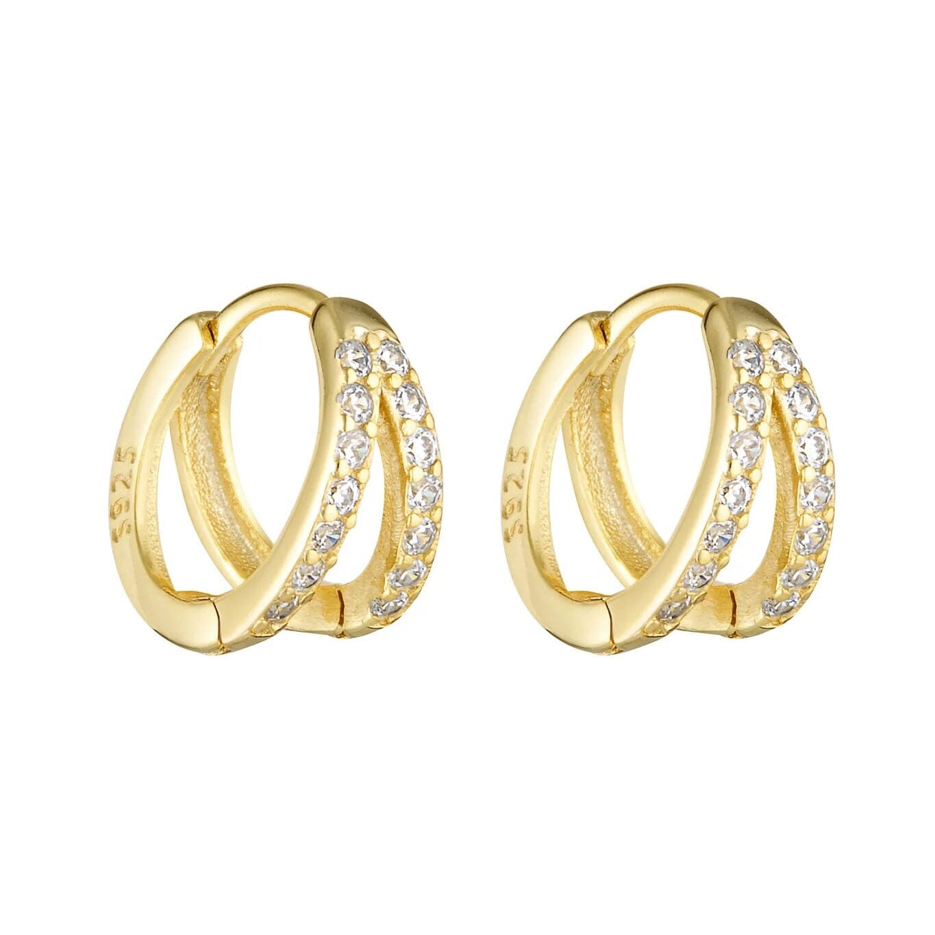 Porter Jewellery Double Angel Huggies - Gold/Clear Huggie Earrings Porter Jewellery