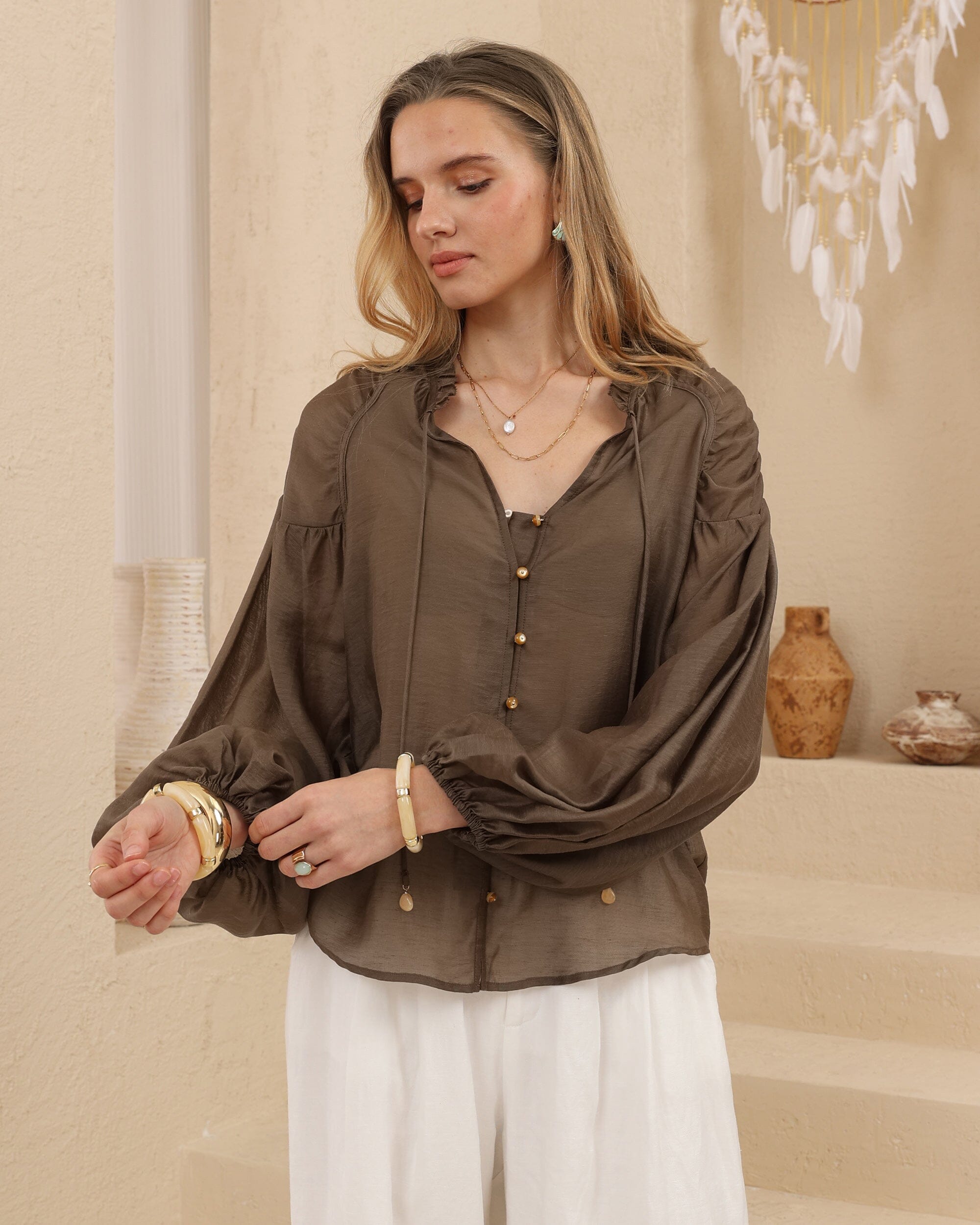 Rome Women's Top - Chocolate Blouse Eclectic House