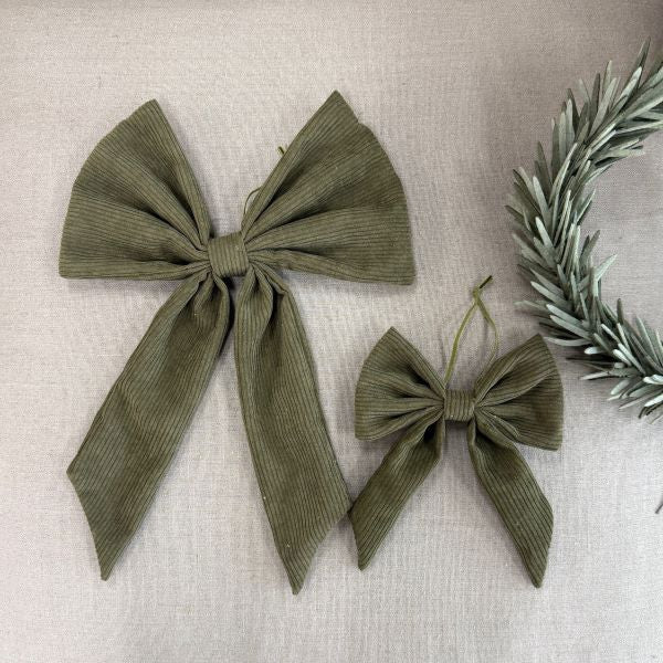 Set of 2 Lucia Corduroy Bows - Green Mediterranean Markets