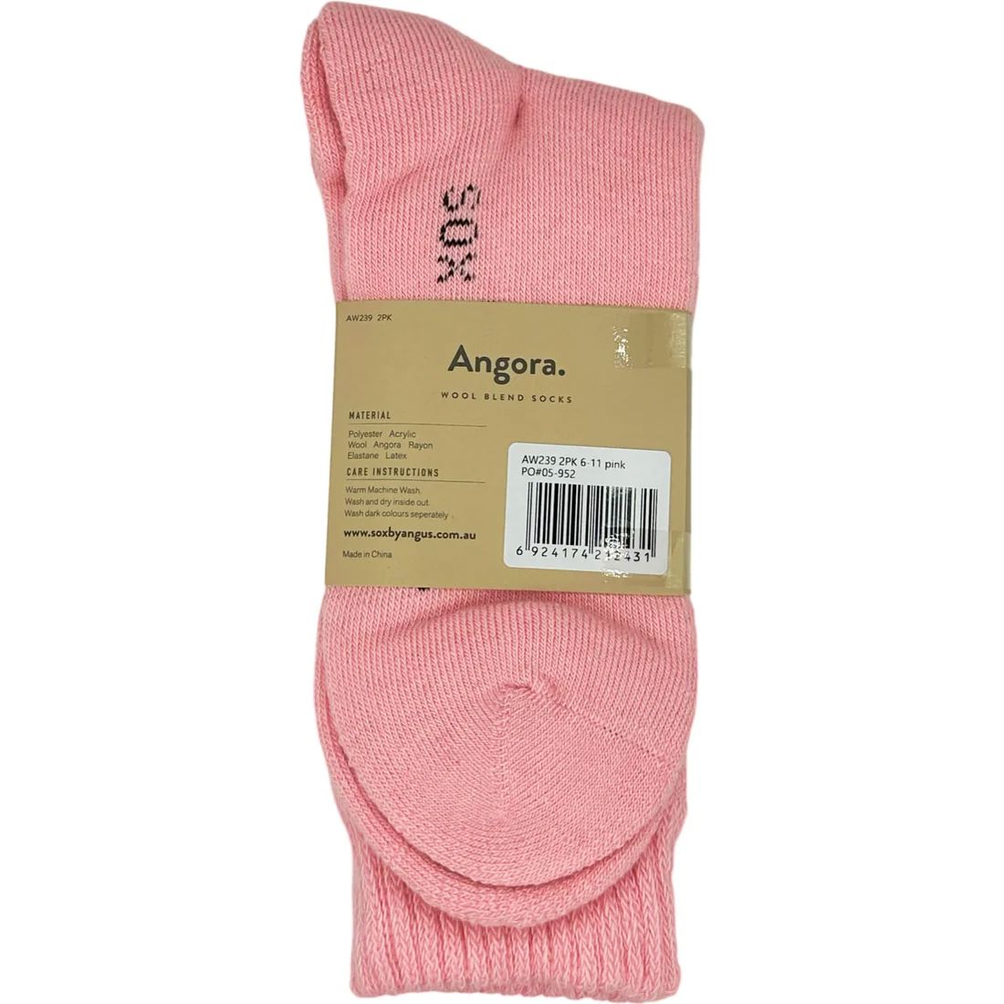 Sox by Angus Angora Wool Blend Cushion Crew Socks (2 pack) - Pink Sox by Angus