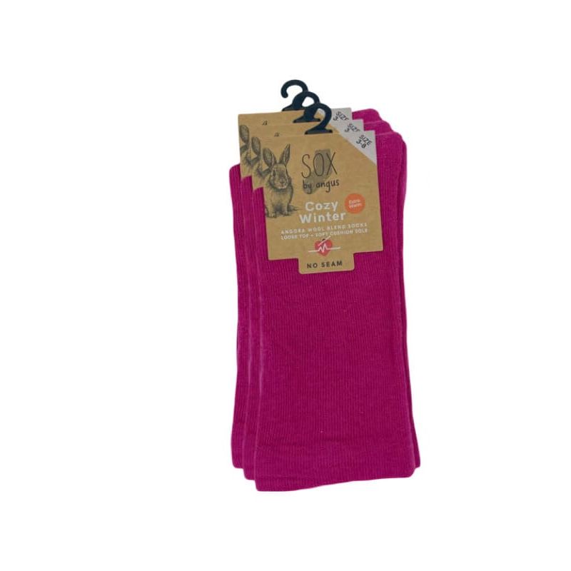 Sox by Angus Angora Wool Blend Cushion Loose Top Socks - Hot Pink Women's Socks Sox by Angus