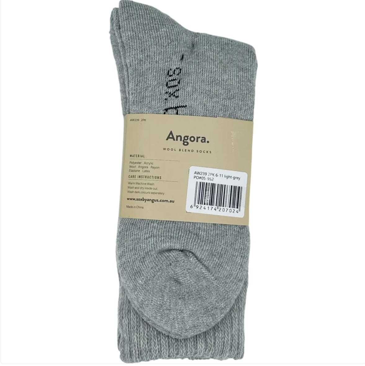 Sox by Angus Angora Wool Crew Socks 2 Pack - Light Grey Sox by Angus