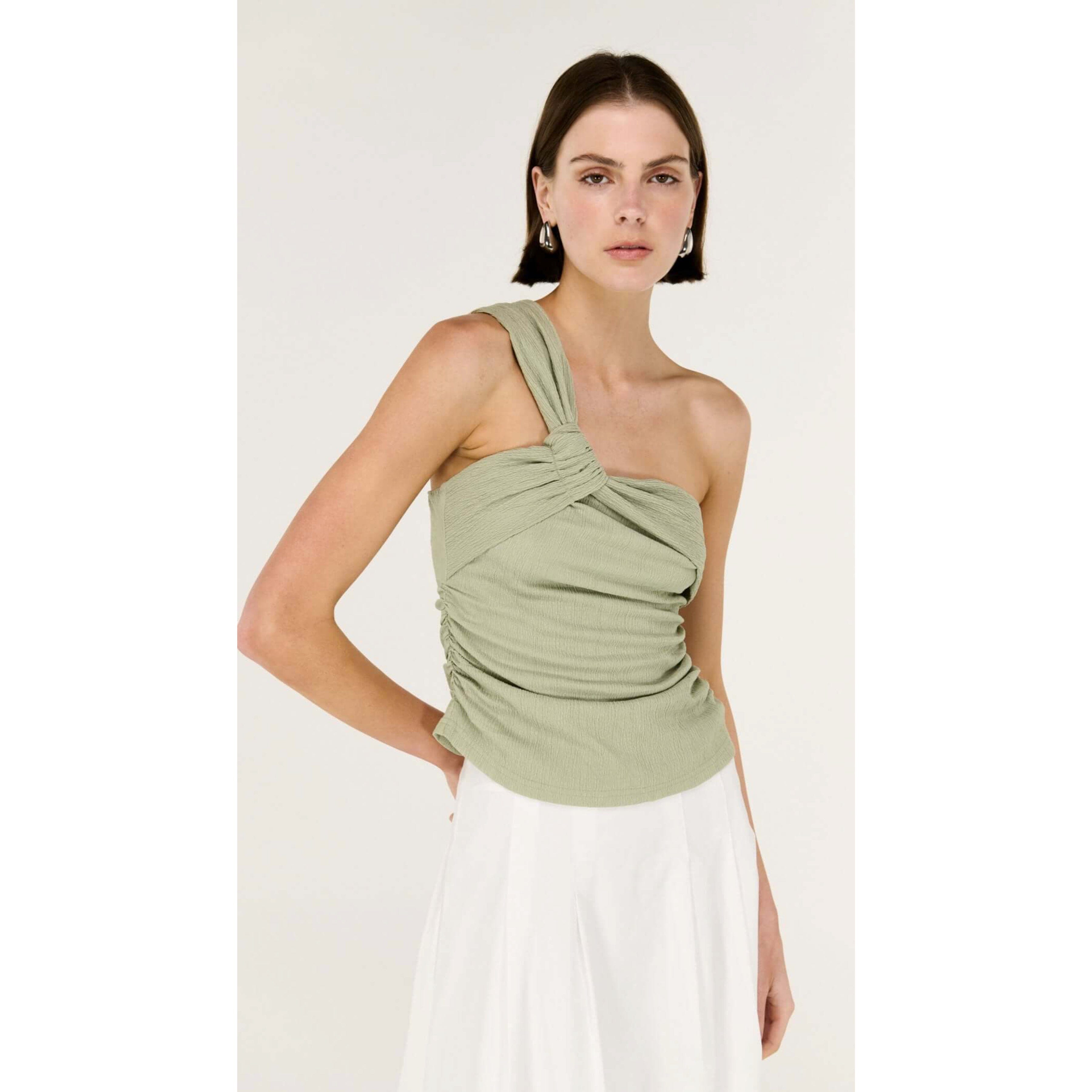 Staple the Label Amara One Shoulder Top - Sage Staple the label