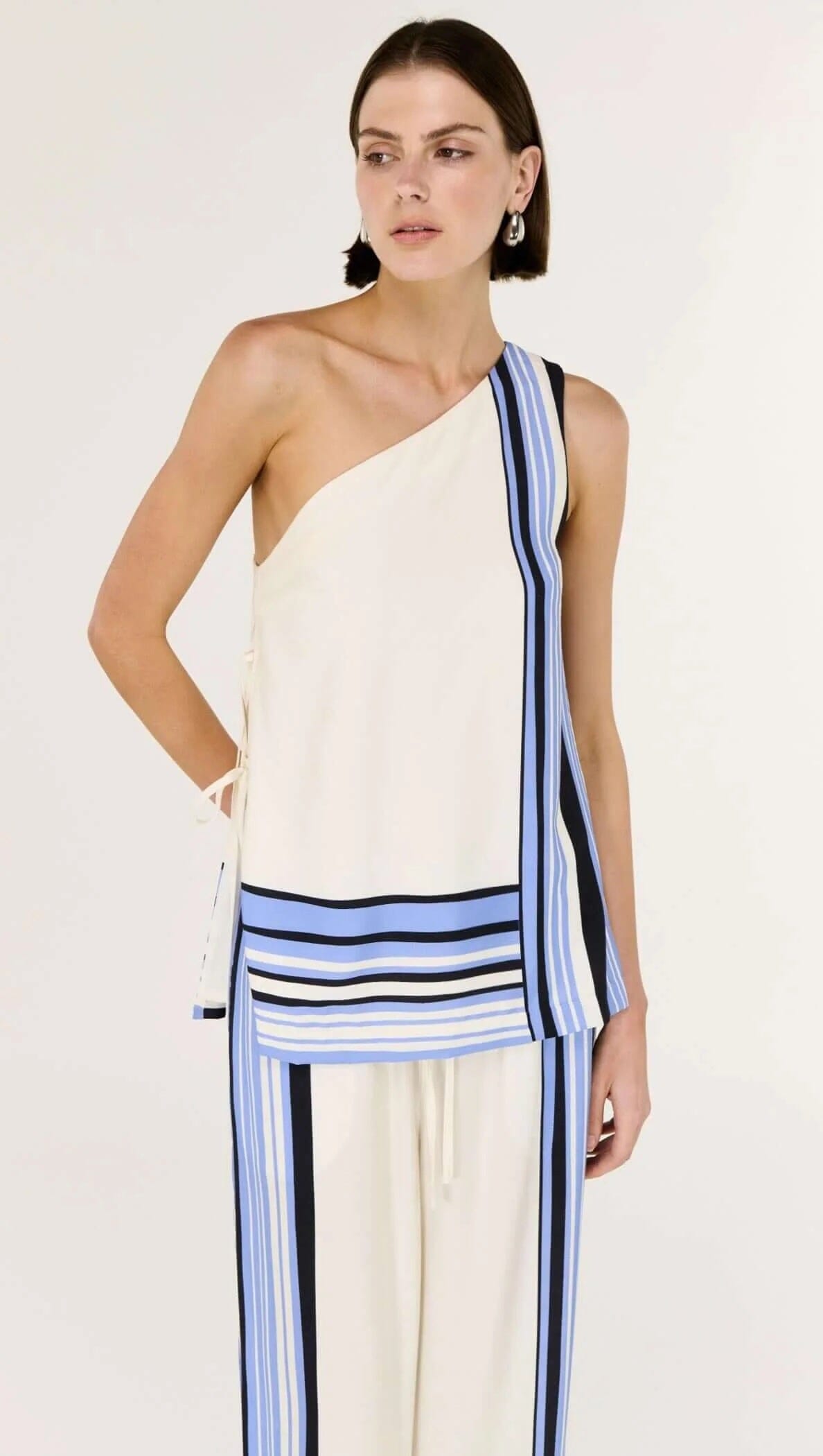 Staple the Label Amari One Shoulder Top - Spliced Stripe Staple the label