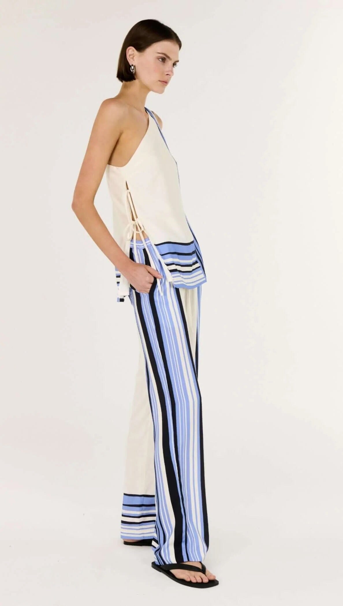 Staple the Label Amari One Shoulder Top - Spliced Stripe Staple the label