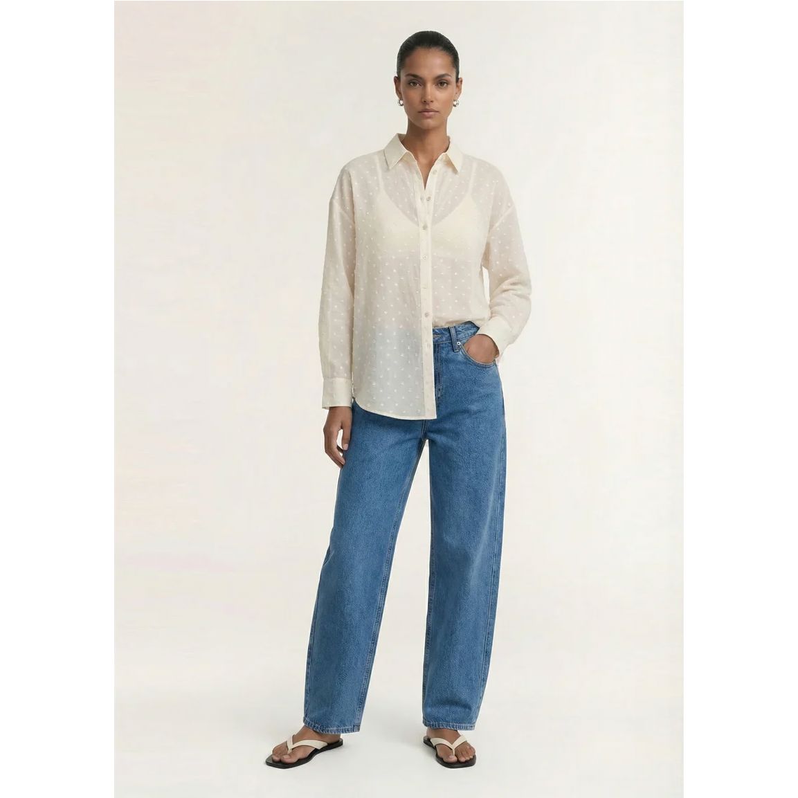 Staple the Label Etoile Oversized Shirt - Cream Spot Women's Shirt Staple the label