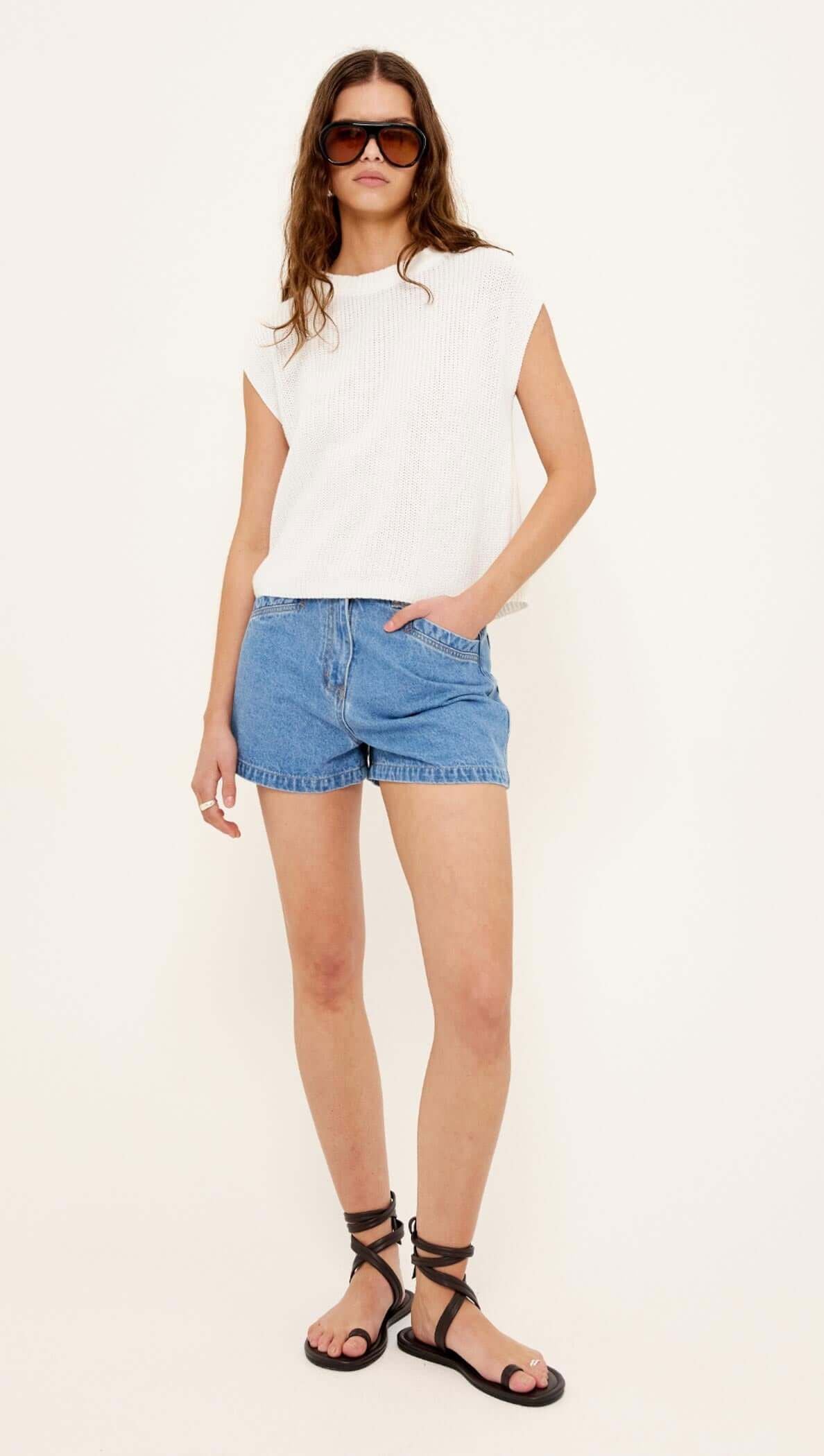 Staple the Label Noa Denim Shorts - Mid Blue Staple the label