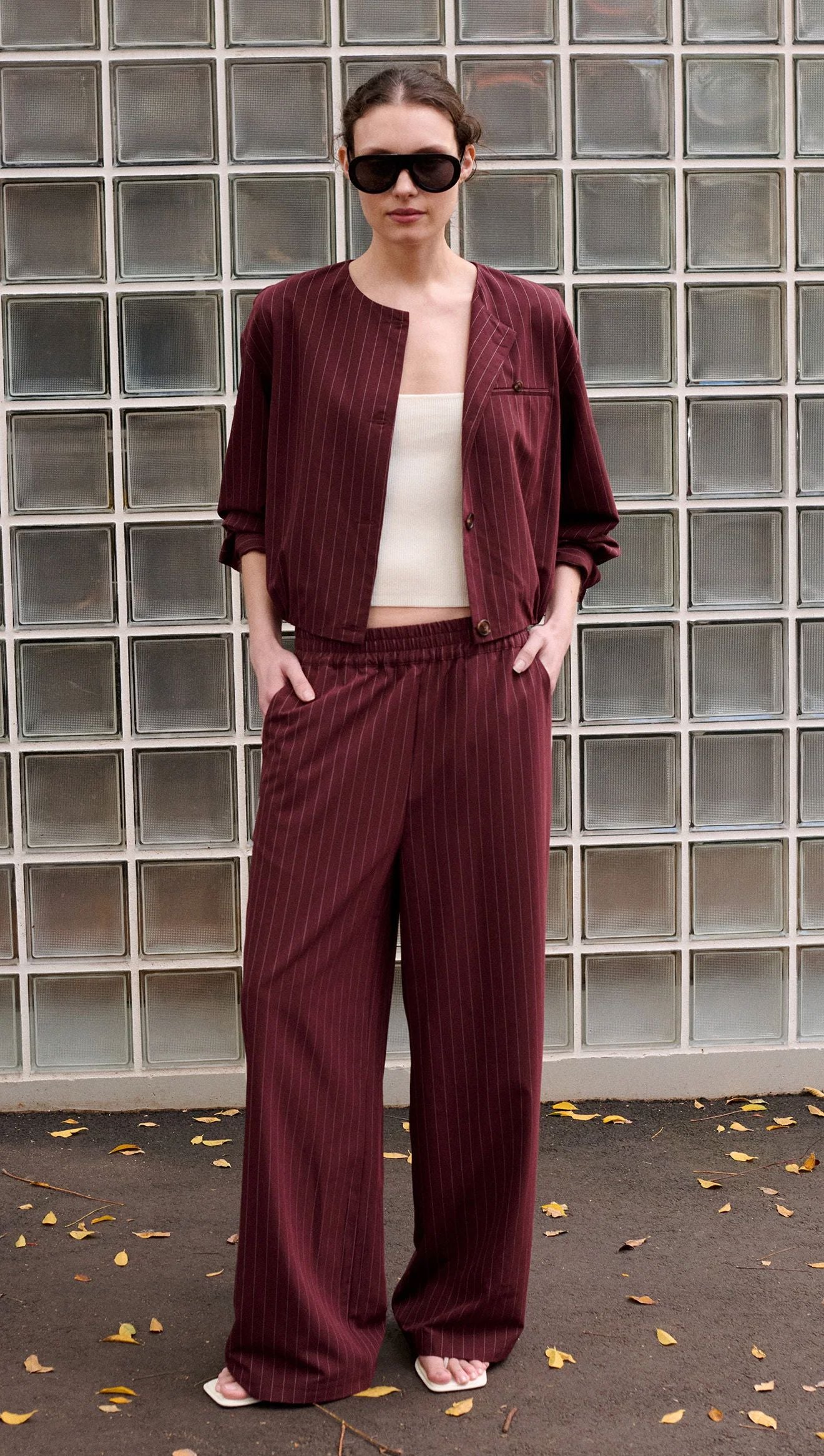 Staple The Label Reed Crop Jacket - Wine Pinstripe Staple the label