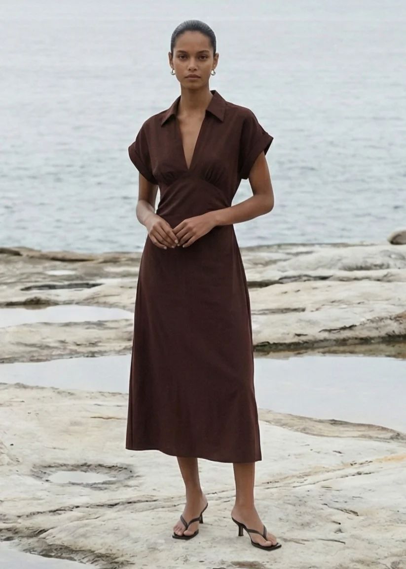 Staple the Label Rhodes Midi Dress - Chocolate Midi Dress Staple the label