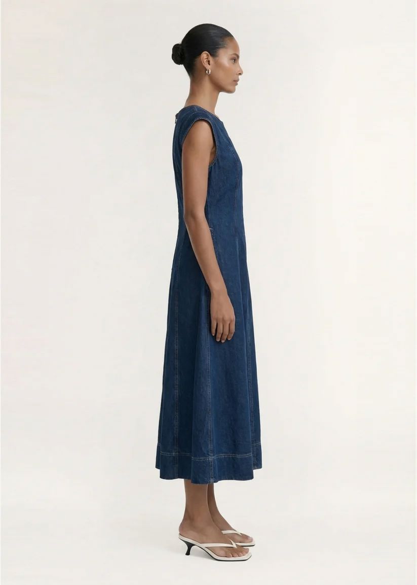 Staple the Label Roma Chambray Midi Dress - Indigo Midi Dress Staple the label