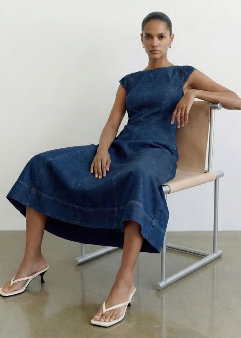 Staple the Label Roma Chambray Midi Dress - Indigo Midi Dress Staple the label