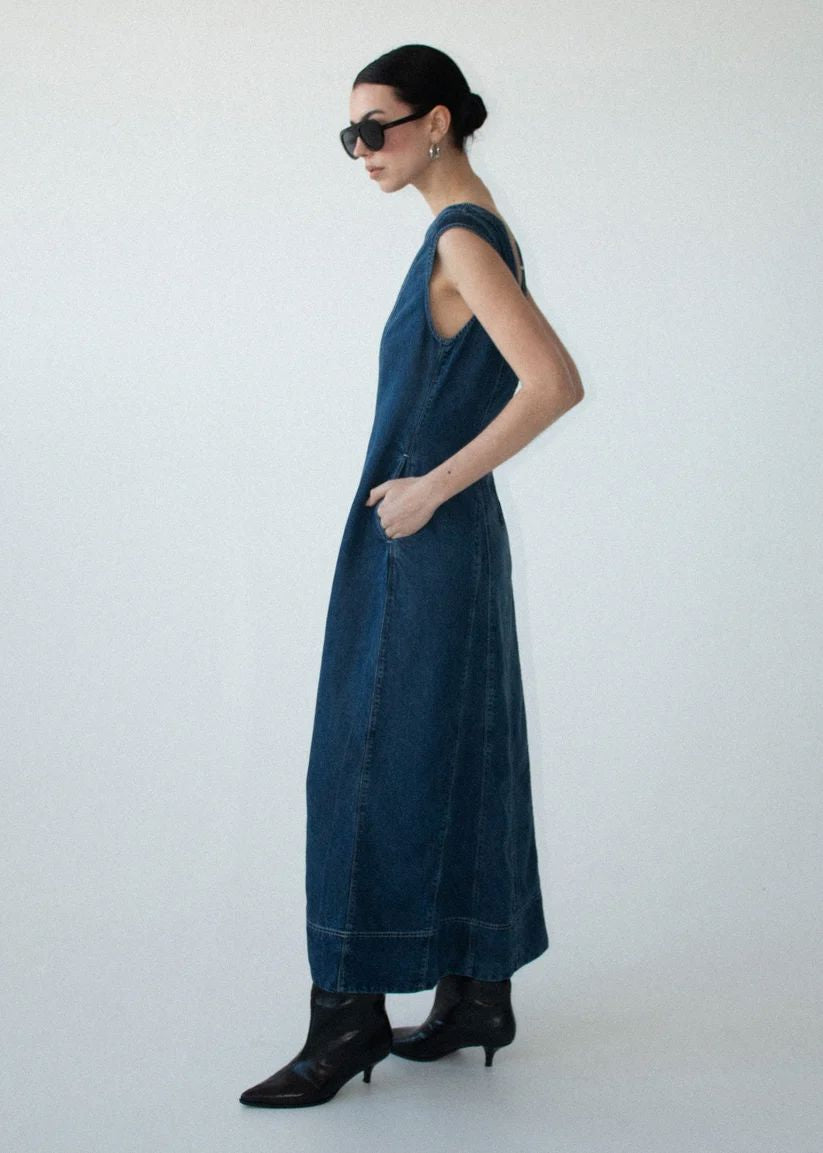 Staple the Label Roma Chambray Midi Dress - Indigo Midi Dress Staple the label