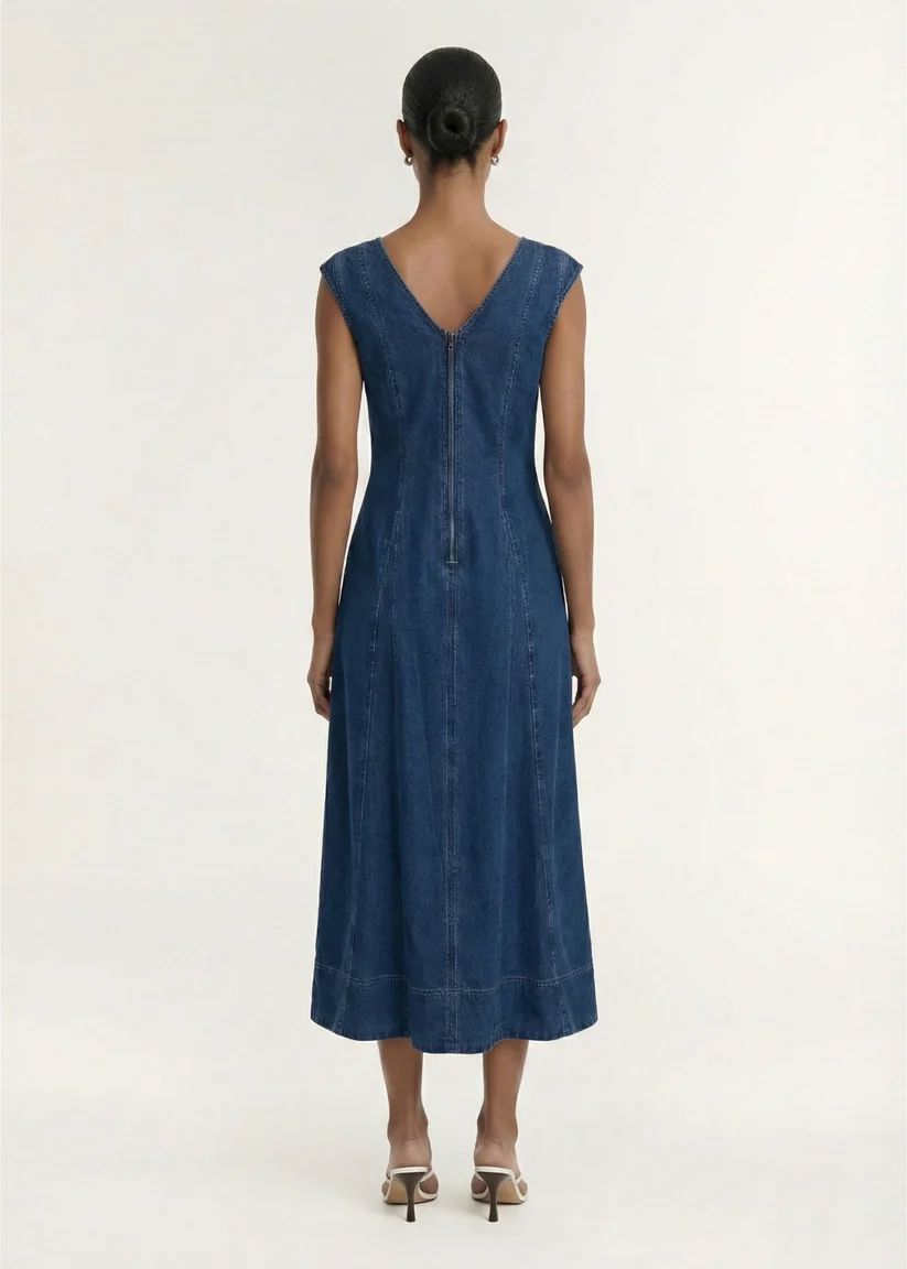 Staple the Label Roma Chambray Midi Dress - Indigo Midi Dress Staple the label