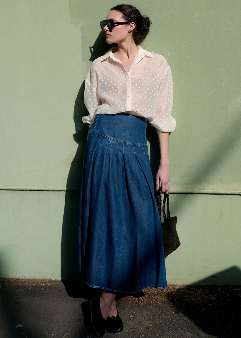 Staple the Label Roma Chambray Midi Skirt - Indigo Midi Skirt Staple the label