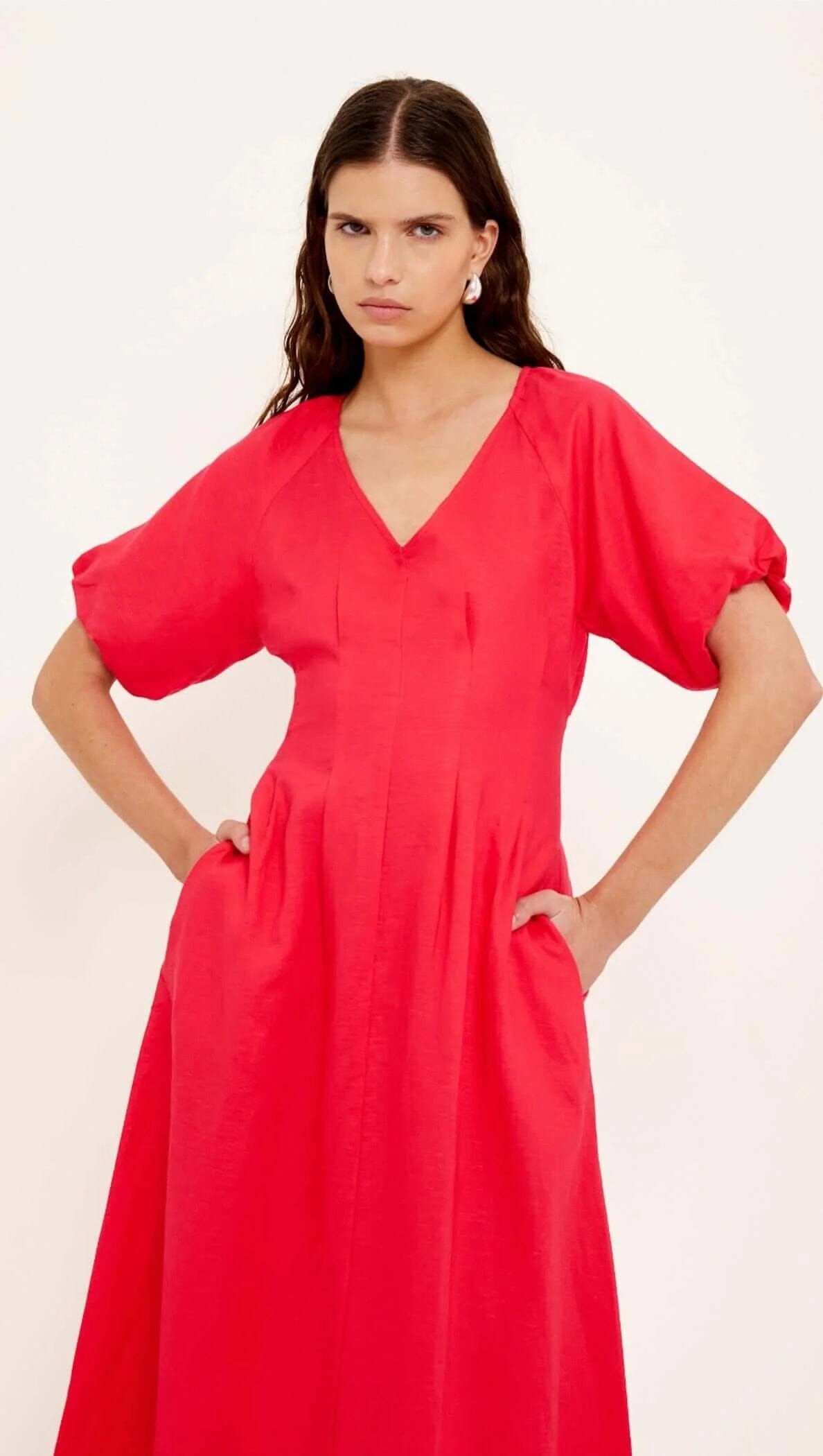Staple the Label Valentina V-Neck Midi Dress - Red Staple the label