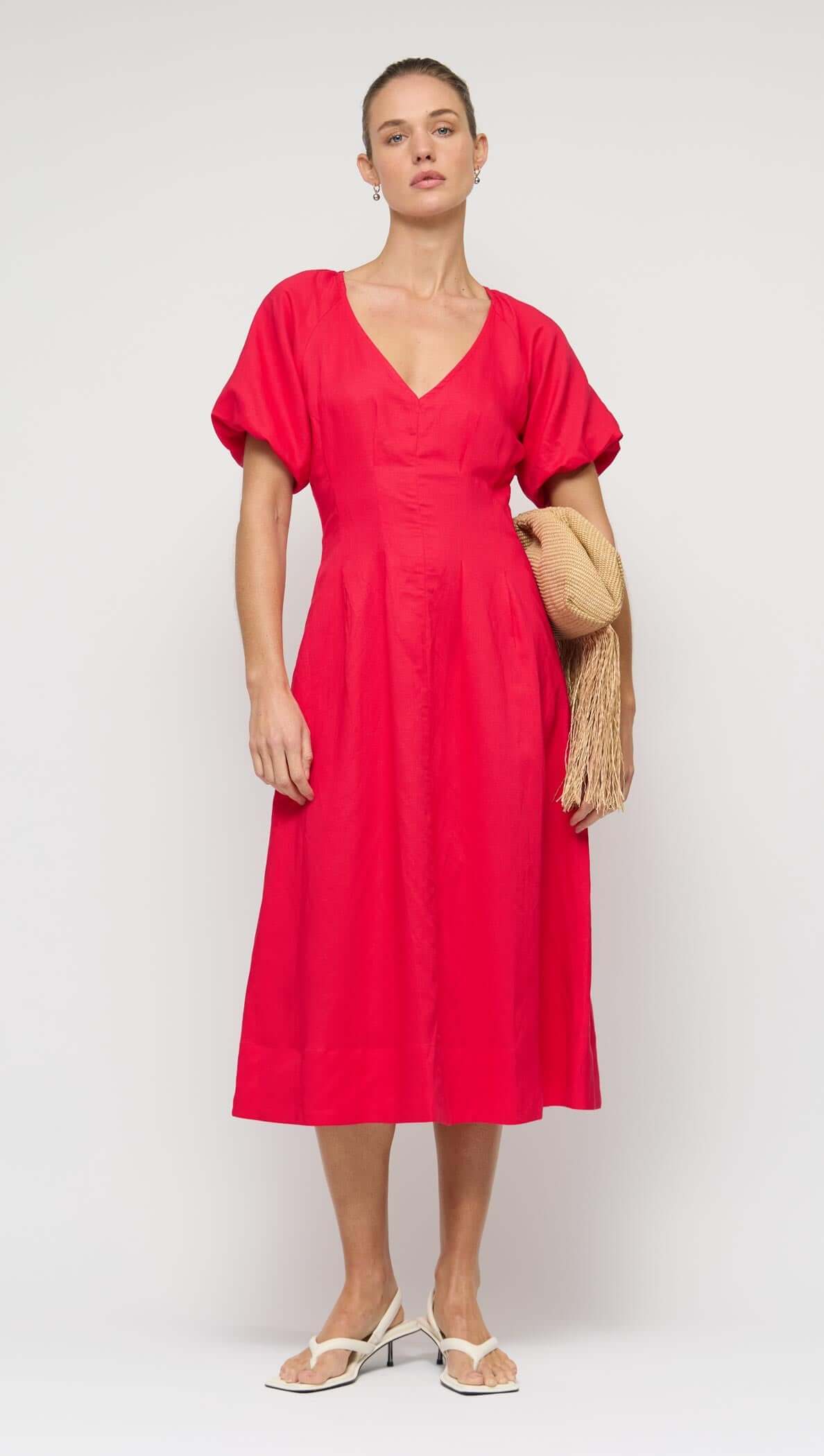 Staple the Label Valentina V-Neck Midi Dress - Red Staple the label