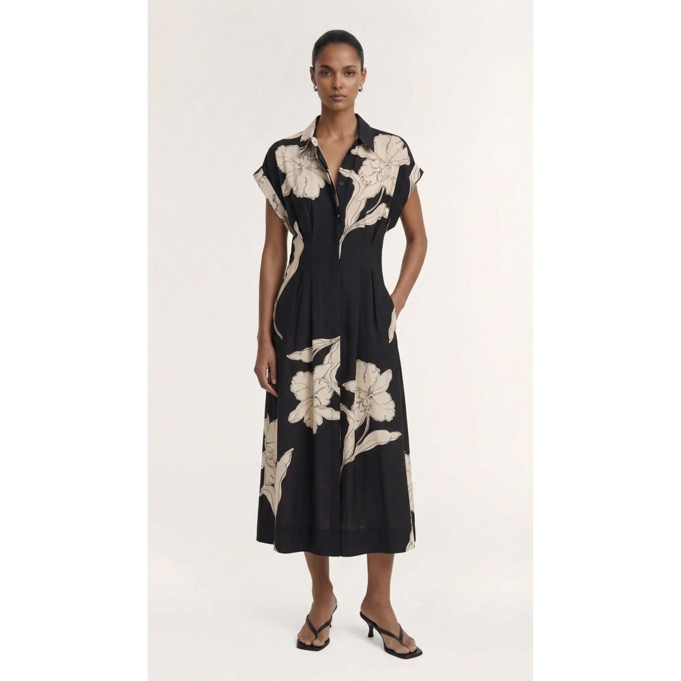 Staple The Label Veda Midi Dress - Black/Cream Floral Midi Dress Staple the label
