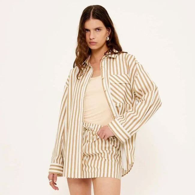 Staple the Label Zahara Mid Rise Skirt - Tan Stripe Staple the label