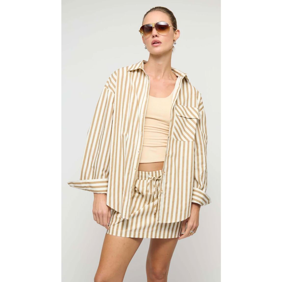 Staple the Label Zahara Oversized Shirt - Tan Stripe Women's Shirt Staple the label