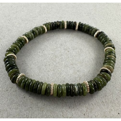 Stone & Gold Discs Stretch Bracelet - Green Agate BRA2035 Indulge Me