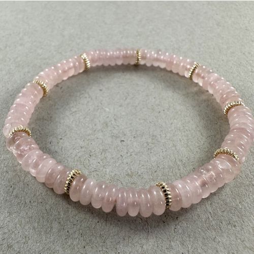 Stone & Gold Discs Stretch Bracelet - Rose Quartz Indulge Me