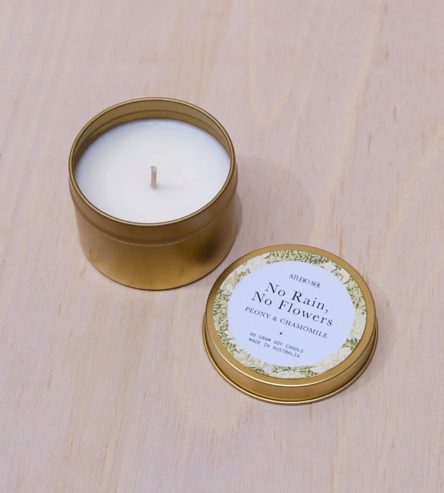 Studio Sol Travel Tin - No Rain, No Flowers Candle Studio Sol