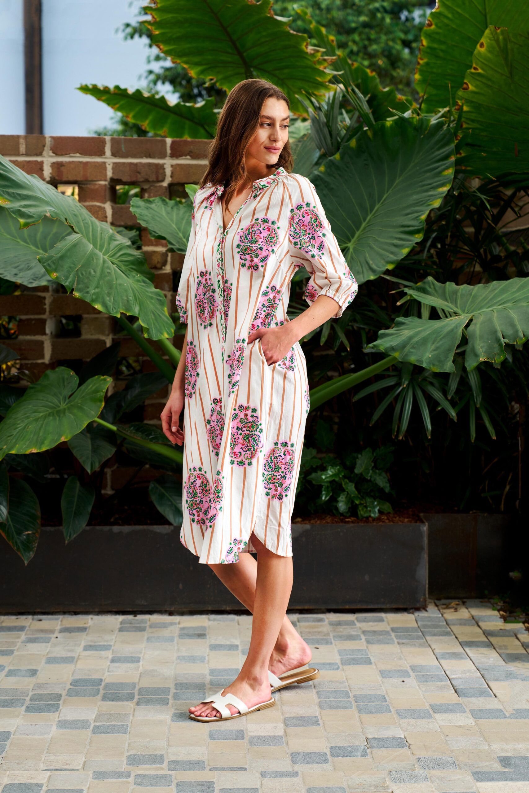 Tamzin Dress - White Floral Midi Dress Boho Australia