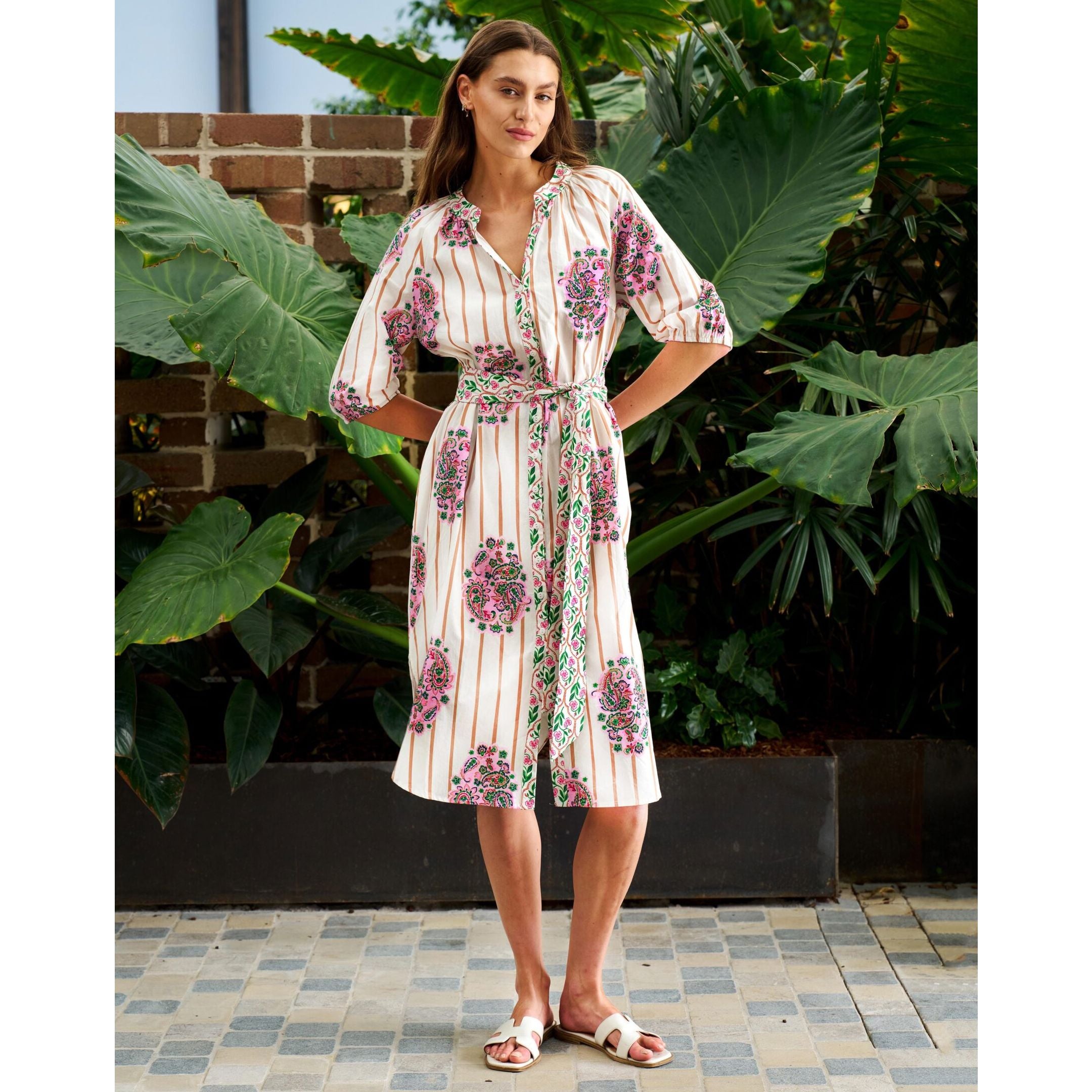 Tamzin Dress - White Floral Midi Dress Boho Australia