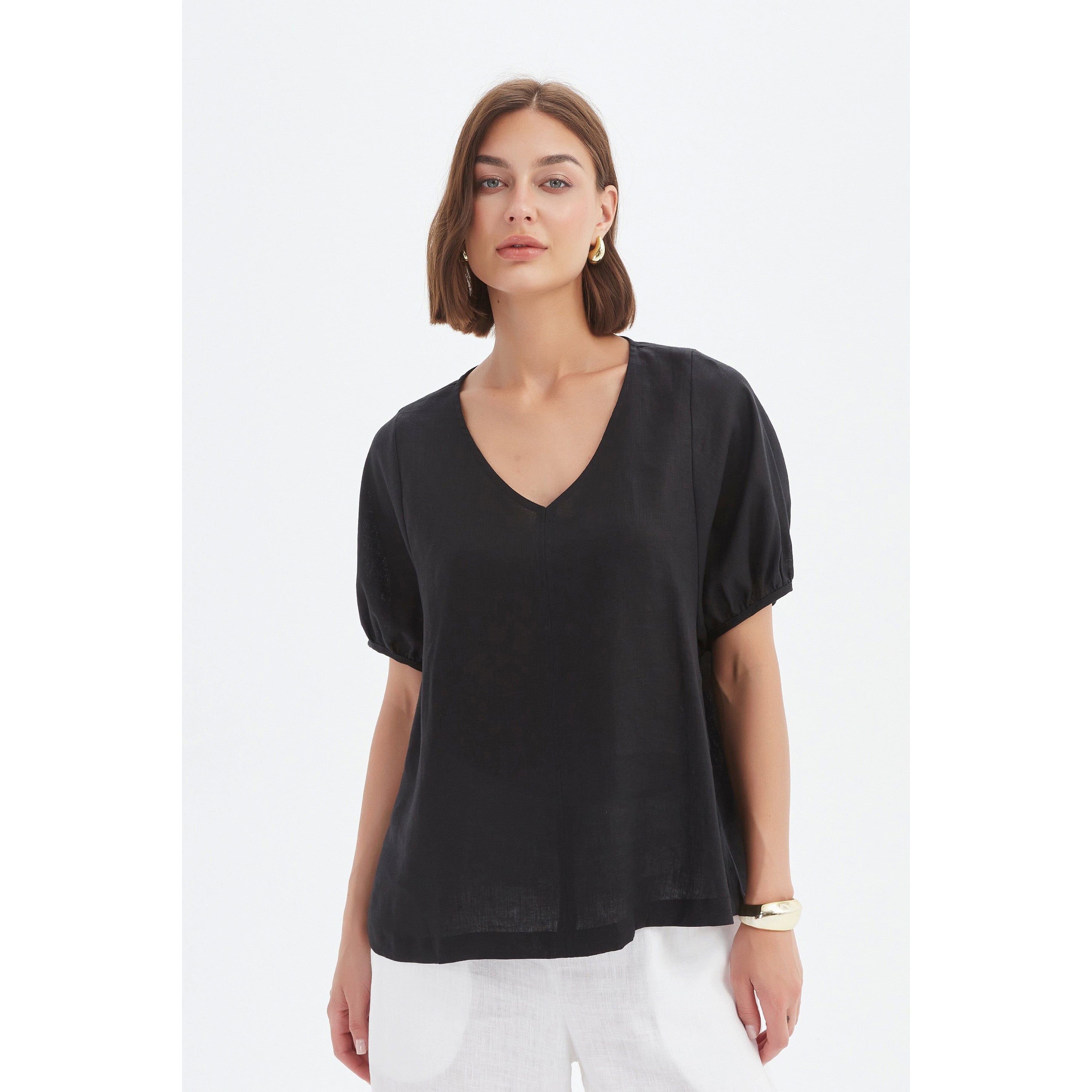 Tirelli Bishop Sleeve Top - Black Tirelli