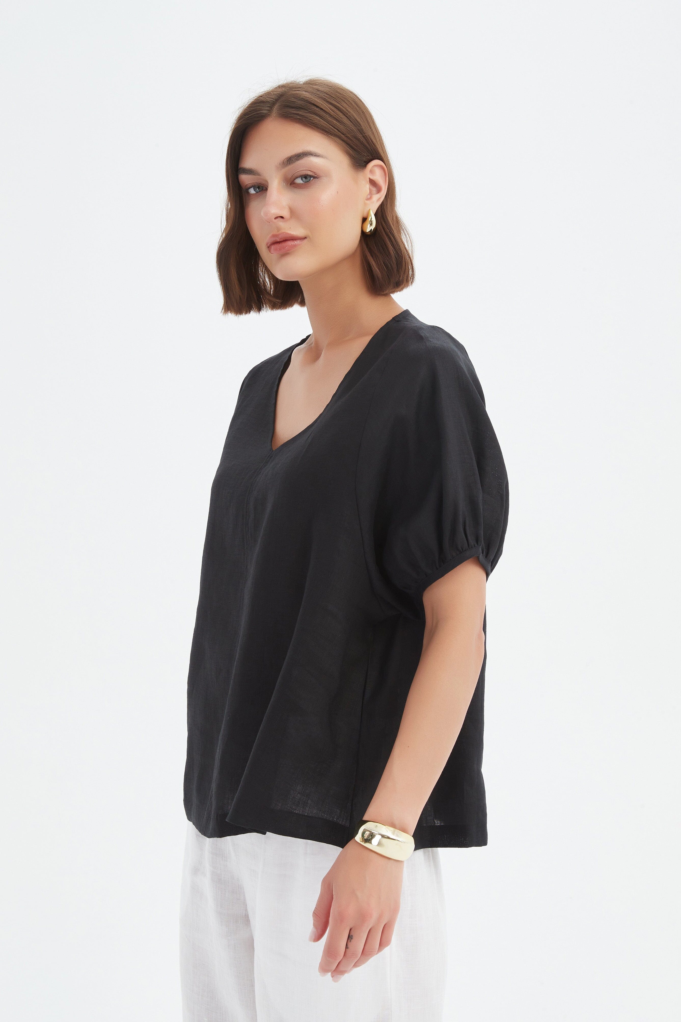 Tirelli Bishop Sleeve Top - Black Tirelli