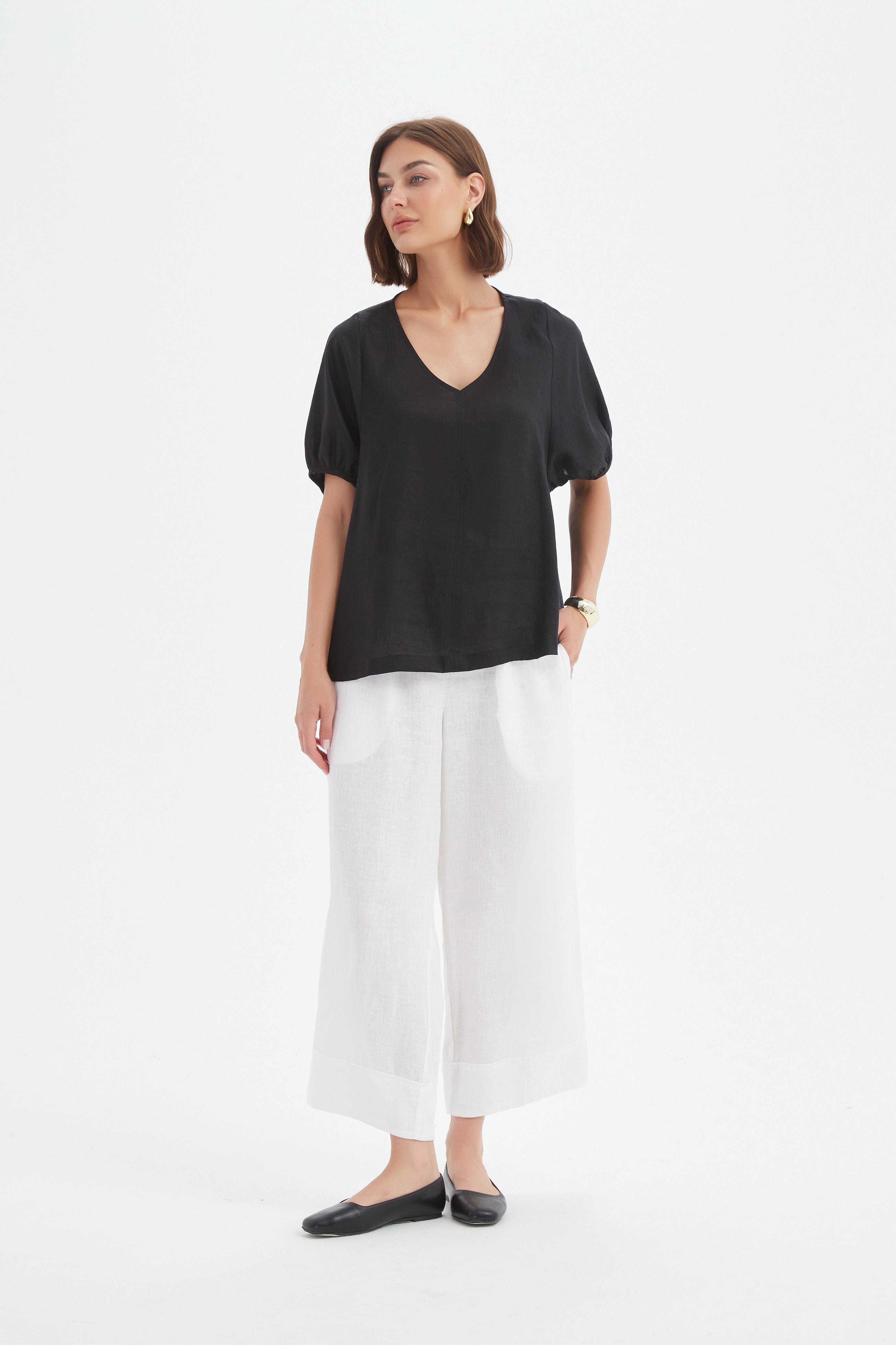 Tirelli Bishop Sleeve Top - Black Tirelli