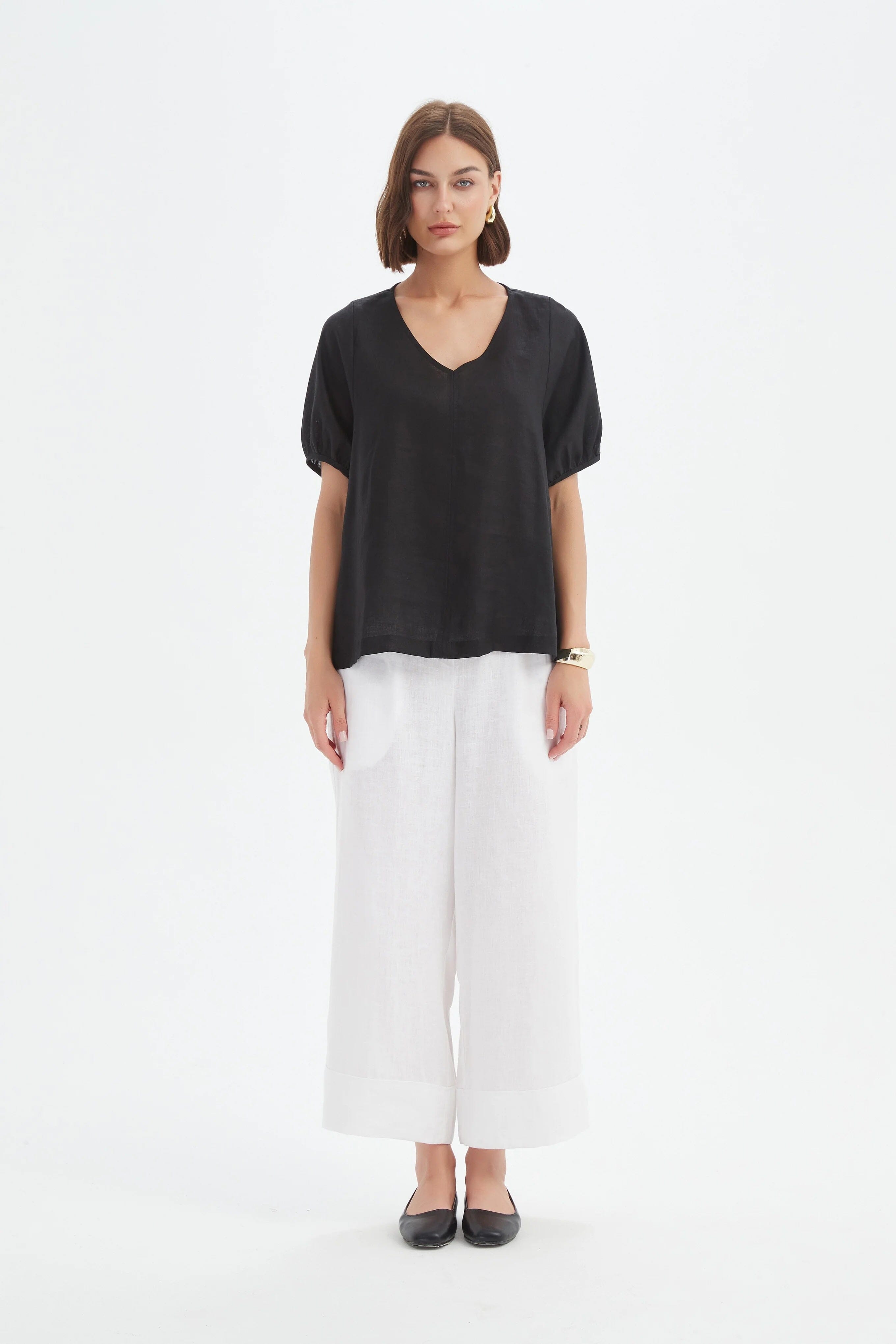 Tirelli Bishop Sleeve Top - Black Tirelli