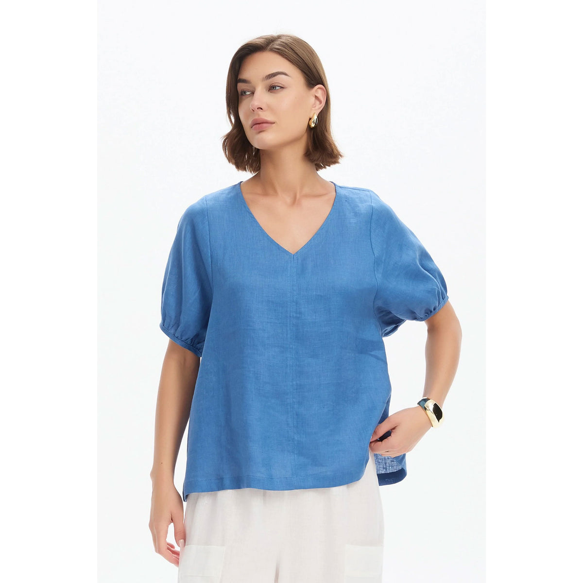 Tirelli Bishop Sleeve Top - Coastal Blue Women's Top Tirelli